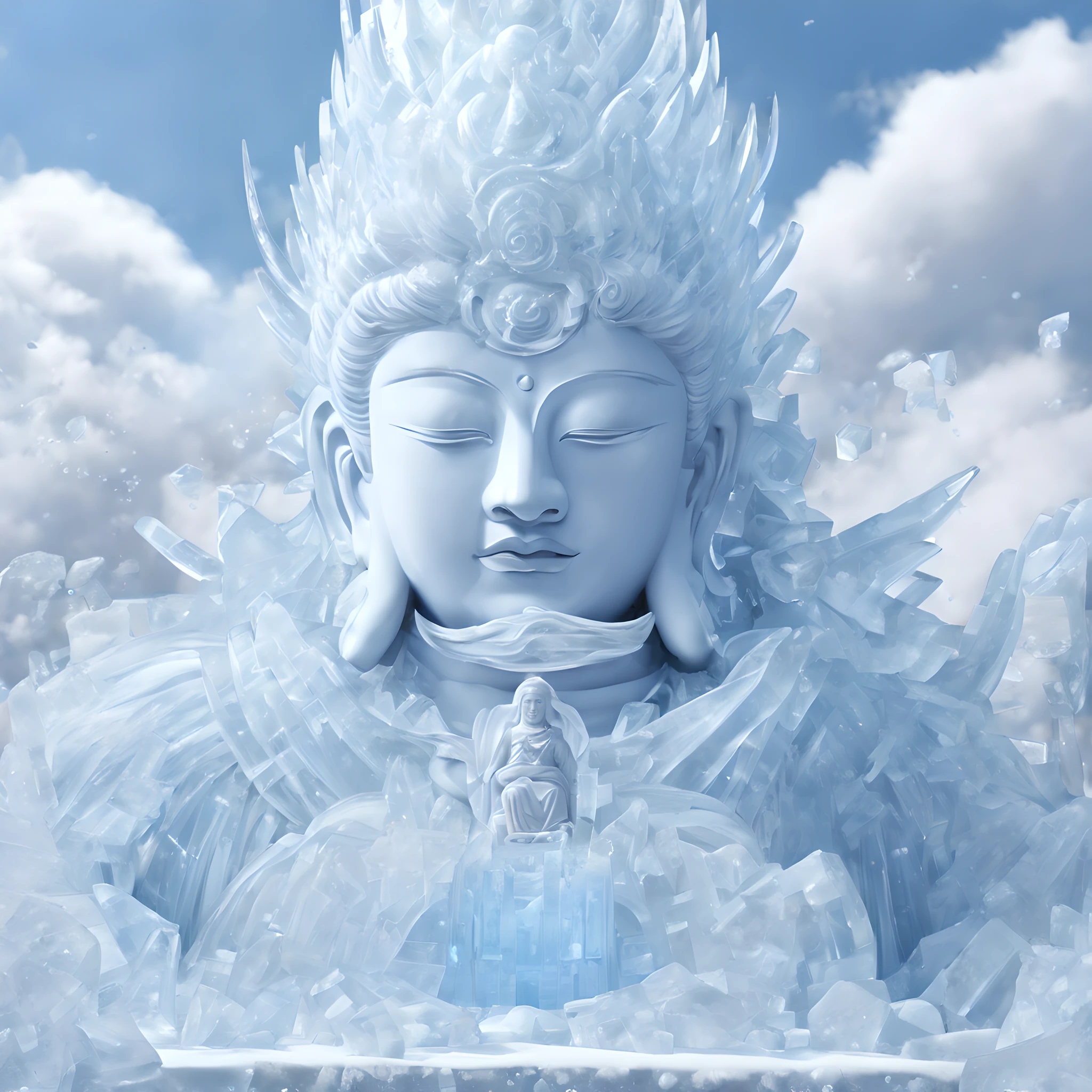 (Ice sculpture:1.5),(pixel art:1.5),(pixel art style:1.5),(ice sculpture theme:1.5),(fantasy:1.5),(beautiful scenery:1.5),(Ice sculpture:1.5),(fantastic illustration:1.5),(ice sculpture:1.5),(Senju Kannon:1.5),(fog, smog, steam),(absurderes:1.5),(ultra_detailed:1.5),(delicate:1.5),(Detail on facial expressions:1.5),(best quality:1.5),(masterpiece:1.5),