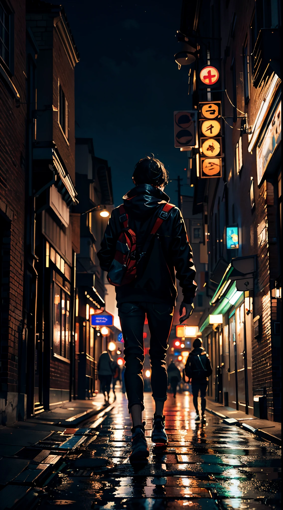 a person walking at night, 8k, hyper realistic, vibrant colors, masterpiece