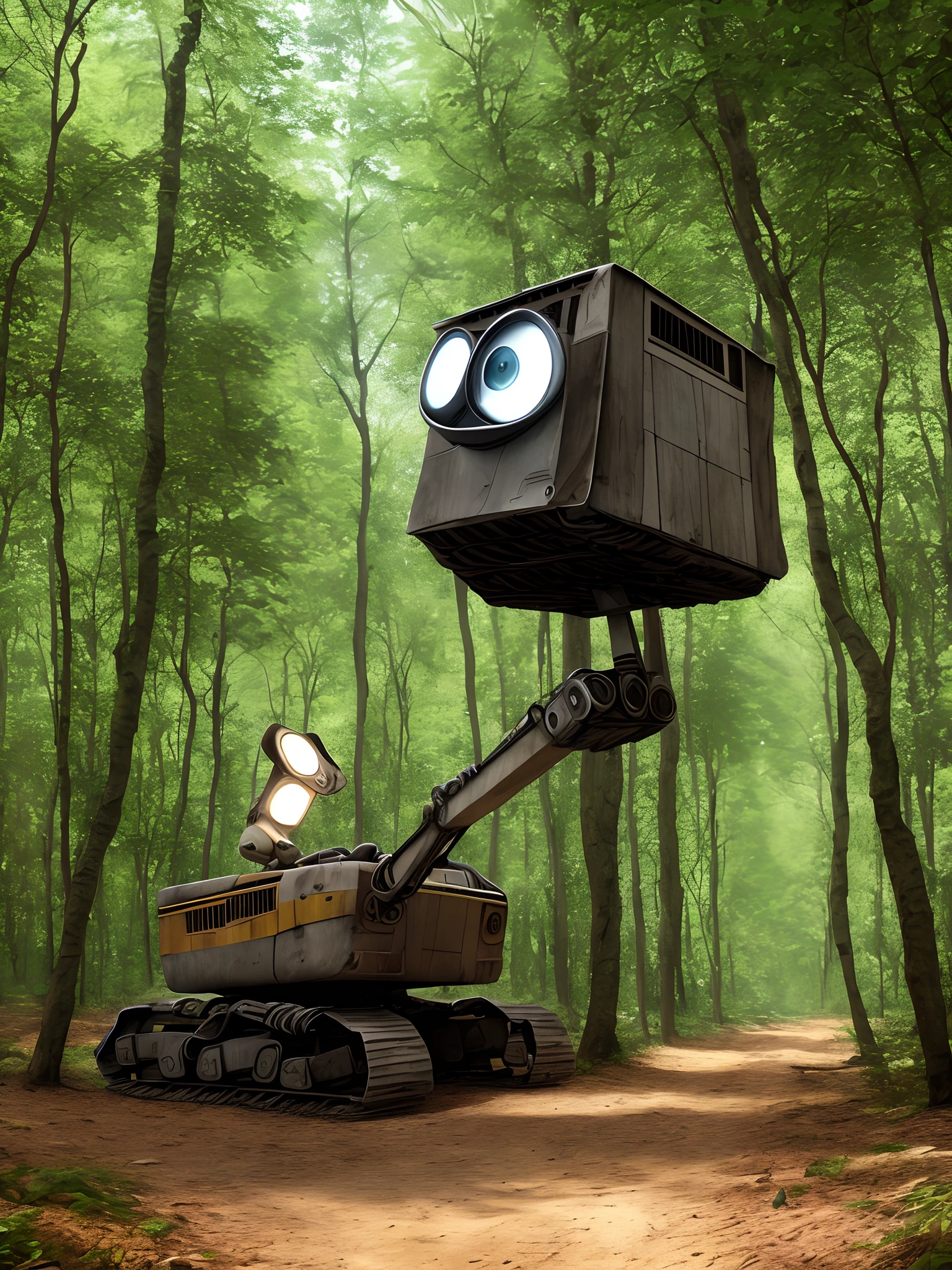 Wall-E devant une forêt d'déracinés trees