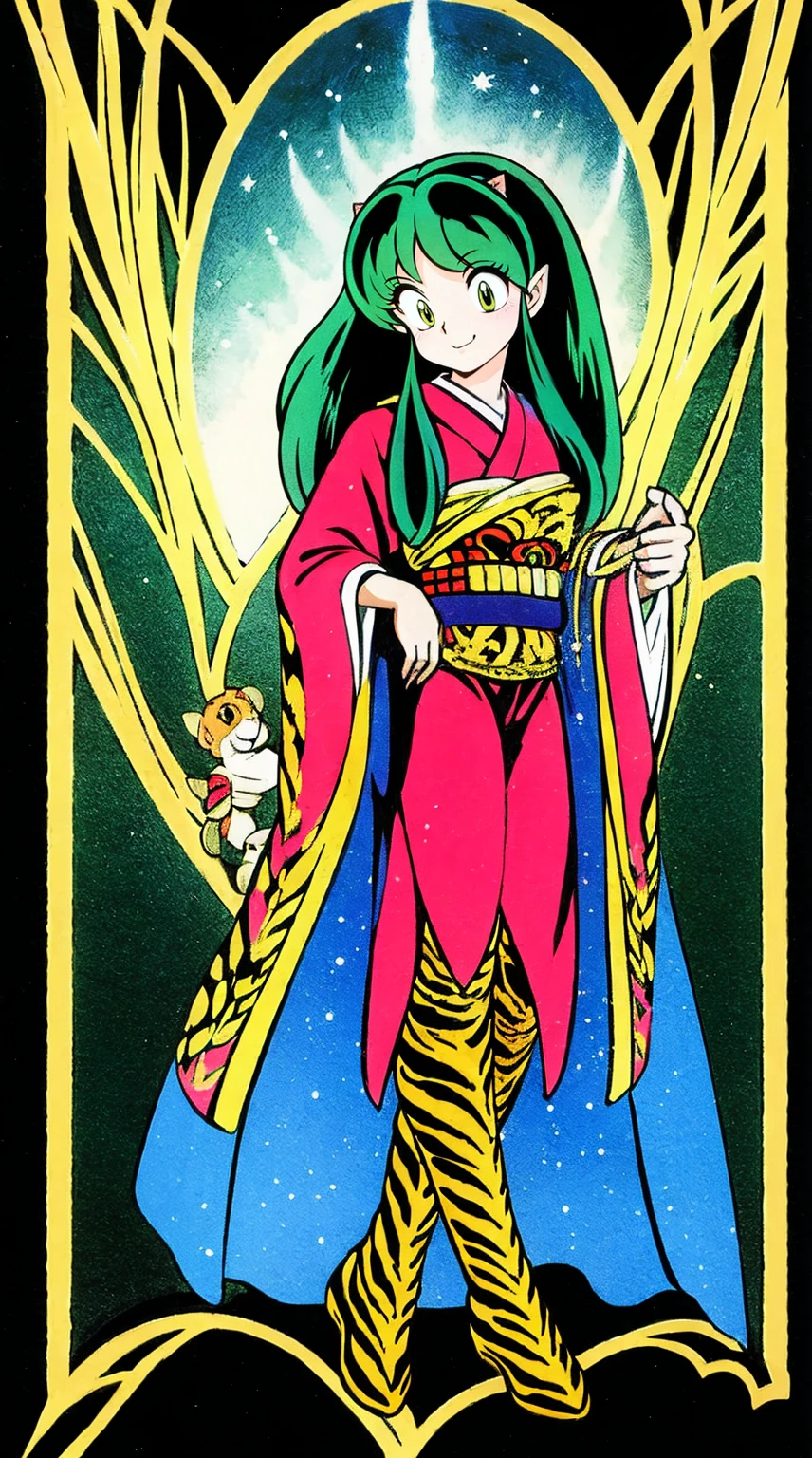 masterpiece, best quality,, corset, breastplate,lum, , urusei yatsura, cloak, pants, pullover kimono,martial pov,, pantyhose, sharpteeth, standing,smile, matial art,, full body, boots , pant, medium breast, pants, pullover,martial pov,god rays, ray tracing, sparkle, cinematic lighting, UHD, retina, masterpiece, ccurate, anatomically correct, textured skin, super detail, high details, high quality, award winning, best quality, highres, 1080P, HD, 4K, thunder aura, light aura, sharpteeth,, super powers, full body, standing, kimono,woman-medieval-clothes, fangs, smile, green hair,, teeth, t, long hair,takahashi rumiko