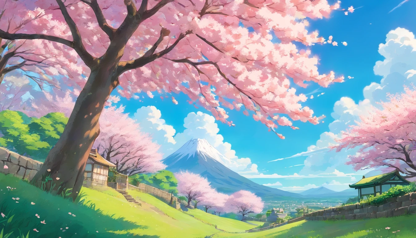 best quality,highres,ultra-detailed,HDR,studio lighting,beautiful shots, cherry blossom flowers, cherry blossom, cherry blossom trees, cotton field,drone shots,vivid colors,fine details,soft texture,natural landscape,blue sky,puffy white clouds,lush green plants,sunlight filtering through the leaves,fresh air,peaceful ambiance,serene atmosphere,harmonious composition,creating an immersive visual experience, no human.