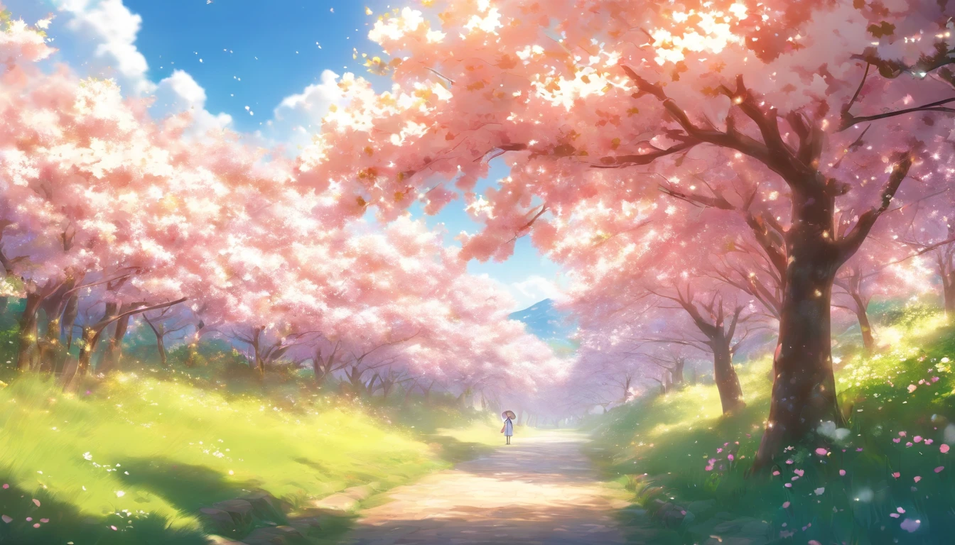 best quality,highres,ultra-detailed,HDR,studio lighting,beautiful shots, cherry blossom flowers, cherry blossom, cherry blossom trees, cotton field,drone shots,vivid colors,fine details,soft texture,natural landscape,blue sky,puffy white clouds,lush green plants,sunlight filtering through the leaves,fresh air,peaceful ambiance,serene atmosphere,harmonious composition,creating an immersive visual experience, no human.
