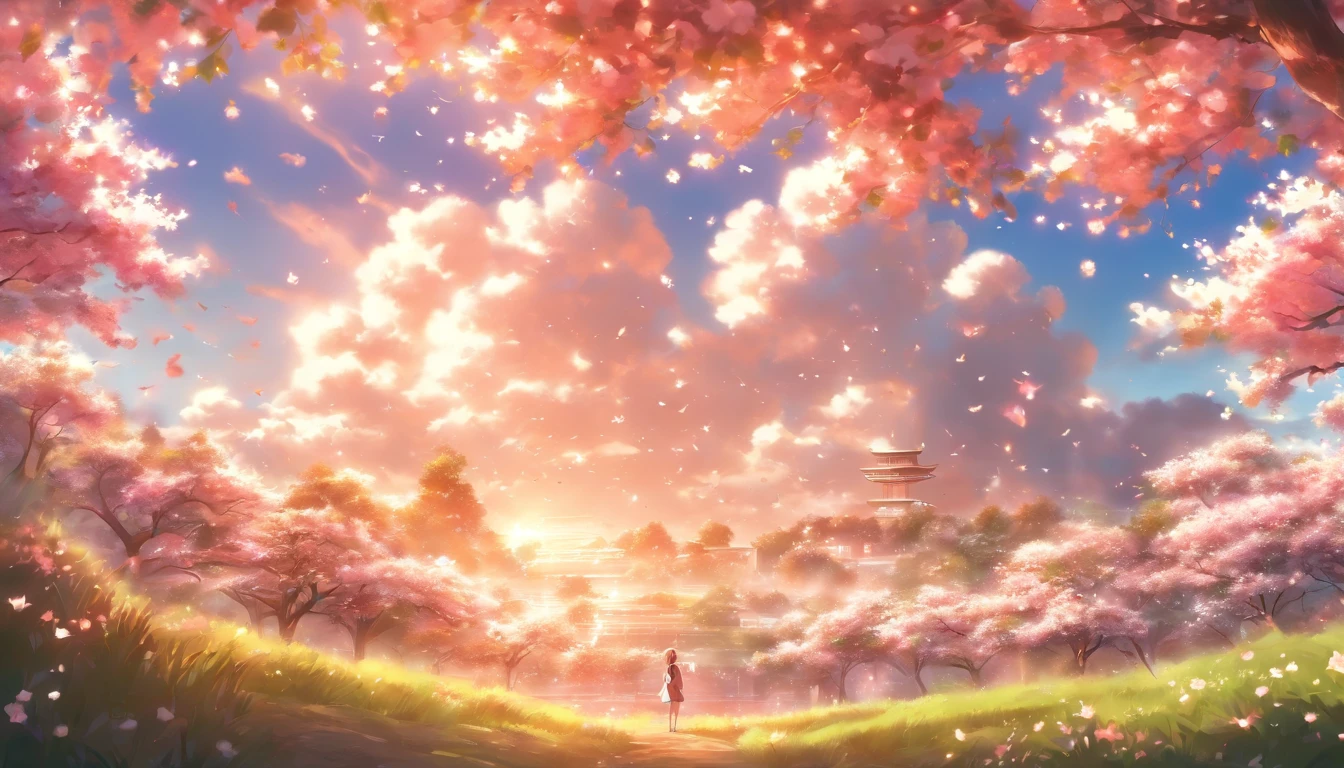 best quality,highres,ultra-detailed,HDR,studio lighting,beautiful shots, cherry blossom flowers, cherry blossom, cherry blossom trees, cotton field,drone shots,vivid colors,fine details,soft texture,natural landscape,blue sky,puffy white clouds,lush green plants,sunlight filtering through the leaves,fresh air,peaceful ambiance,serene atmosphere,harmonious composition,creating an immersive visual experience, no human.