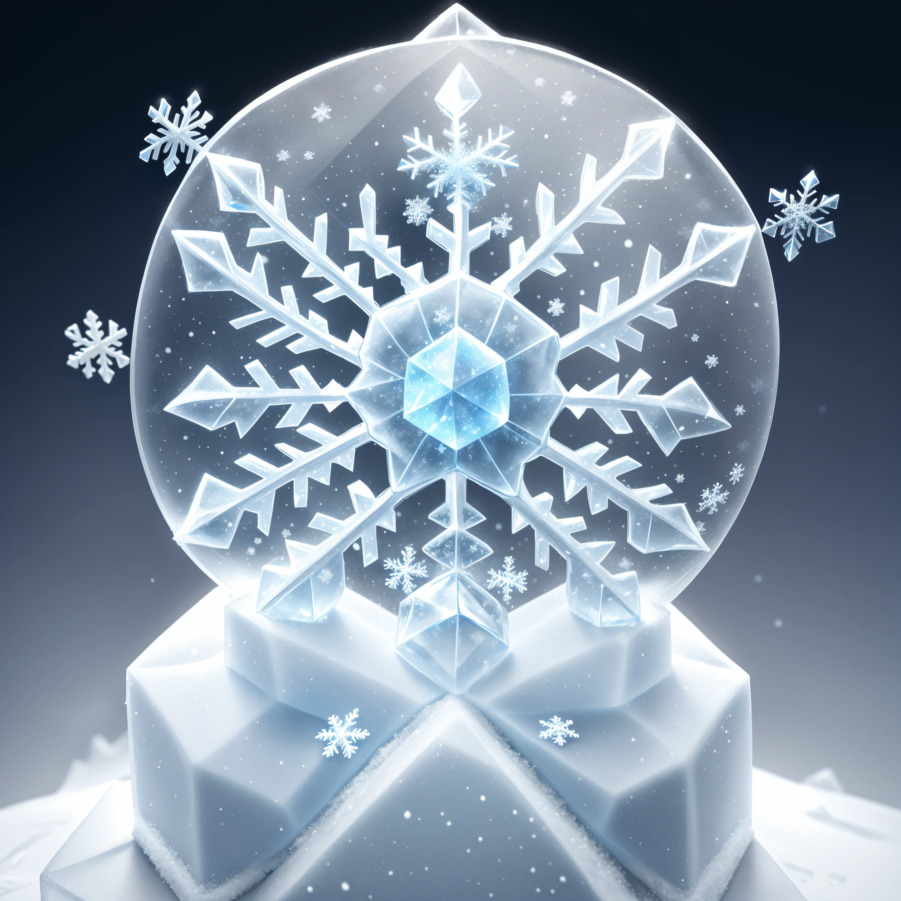 ((a snowflake ice sculpture made of ice)), shimmer, bokeh, snow, 8k