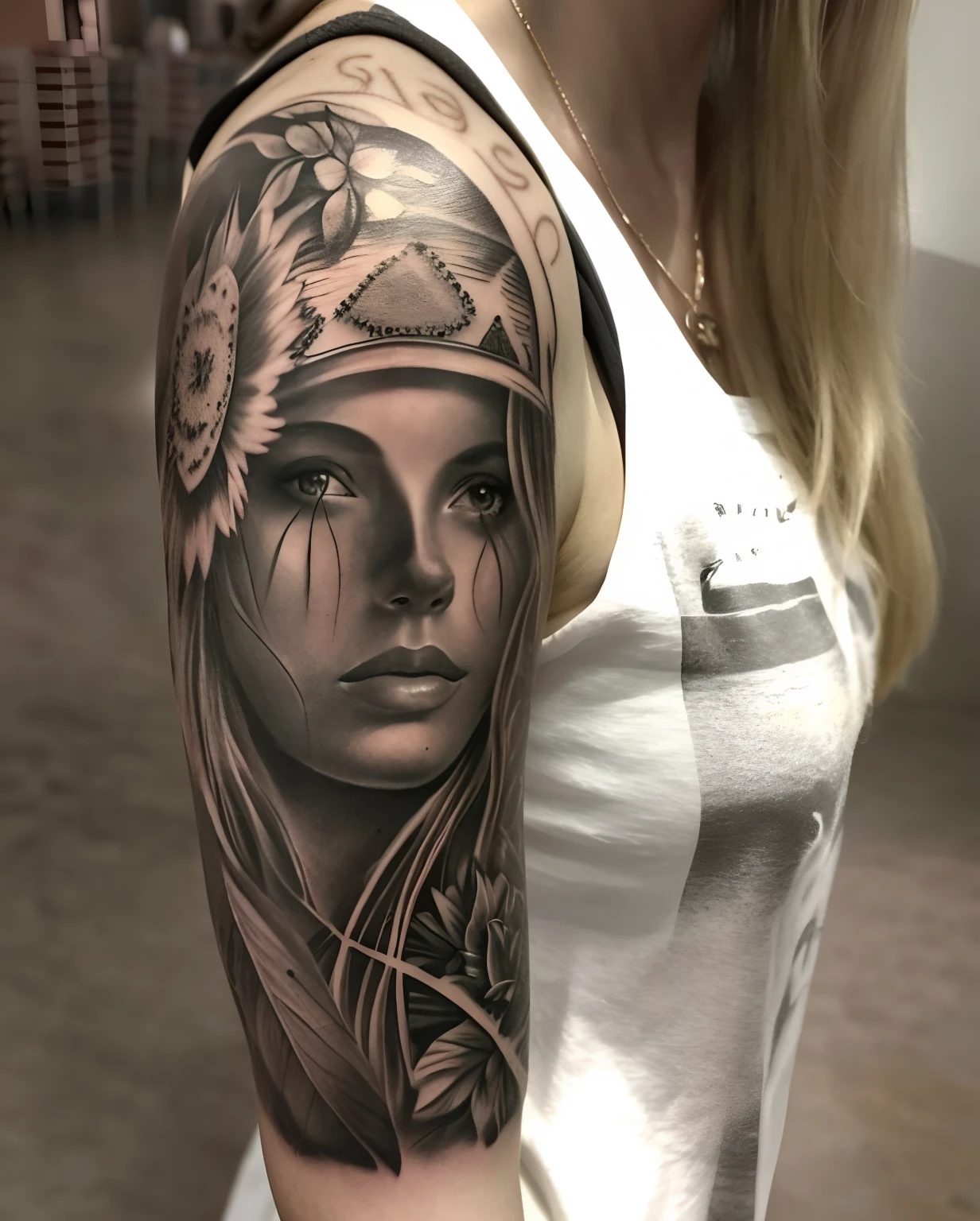 Nordic Valkyrie blackwork forearm tattoo 