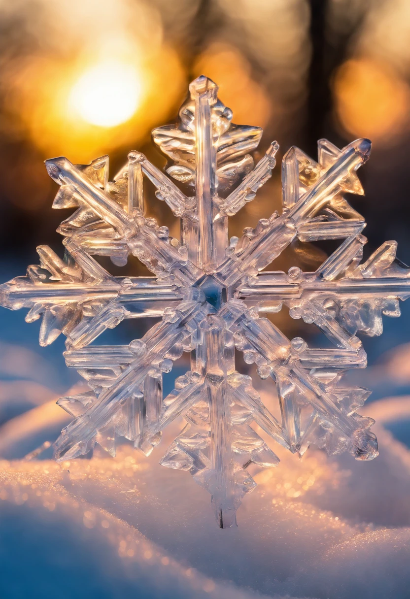 ((a snowflake ice sculpture made of ice)), shimmer, bokeh, snow, 8k