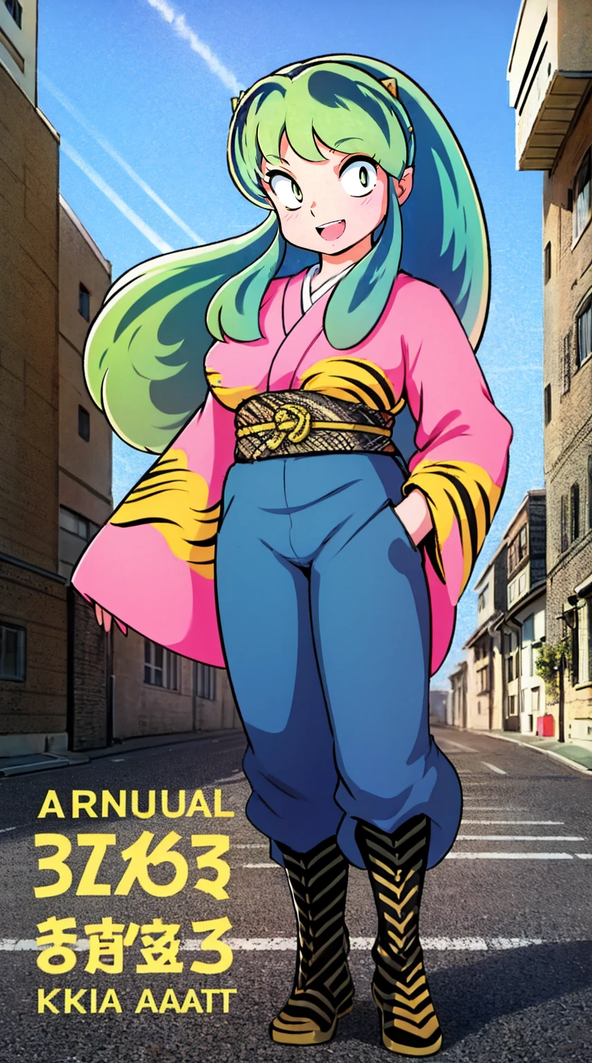 masterpiece, best quality,, corset, breastplate,lum, , urusei yatsura, cloak, pants, pullover kimono,martial pov,, pantyhose, sharpteeth, standing,smile, matial art,, full body, boots , pant, medium breast, pants, pullover,martial pov,god rays, ray tracing, sparkle, cinematic lighting, UHD, retina, masterpiece, ccurate, anatomically correct, textured skin, super detail, high details, high quality, award winning, best quality, highres, 1080P, HD, 4K, thunder aura, light aura, sharpteeth,, super powers, full body, standing, kimono,woman-medieval-clothes, fangs, smile, green hair,, teeth, big breast, long hair, sharpteeth