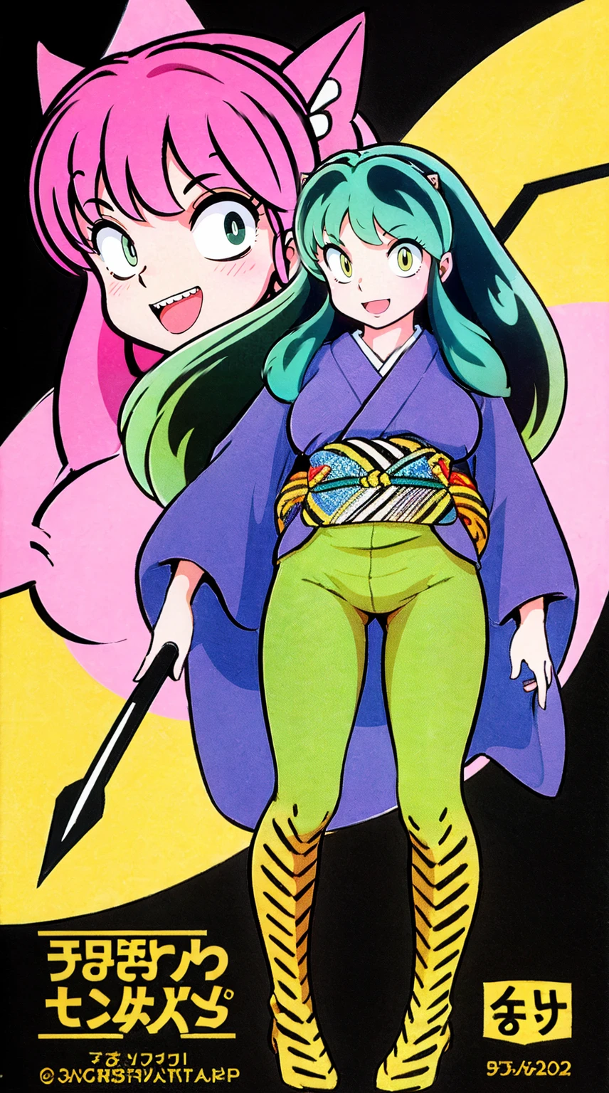 masterpiece, best quality,, corset, breastplate,lum, , urusei yatsura, cloak, pants, pullover kimono,martial pov,, pantyhose, sharpteeth, standing,smile, matial art,, full body, boots , pant, medium breast, pants, pullover,martial pov,god rays, ray tracing, sparkle, cinematic lighting, UHD, retina, masterpiece, ccurate, anatomically correct, textured skin, super detail, high details, high quality, award winning, best quality, highres, 1080P, HD, 4K, thunder aura, light aura, sharpteeth,, super powers, full body, standing, kimono,woman-medieval-clothes, fangs, smile, green hair,, teeth, big breast, long hair, sharpteeth