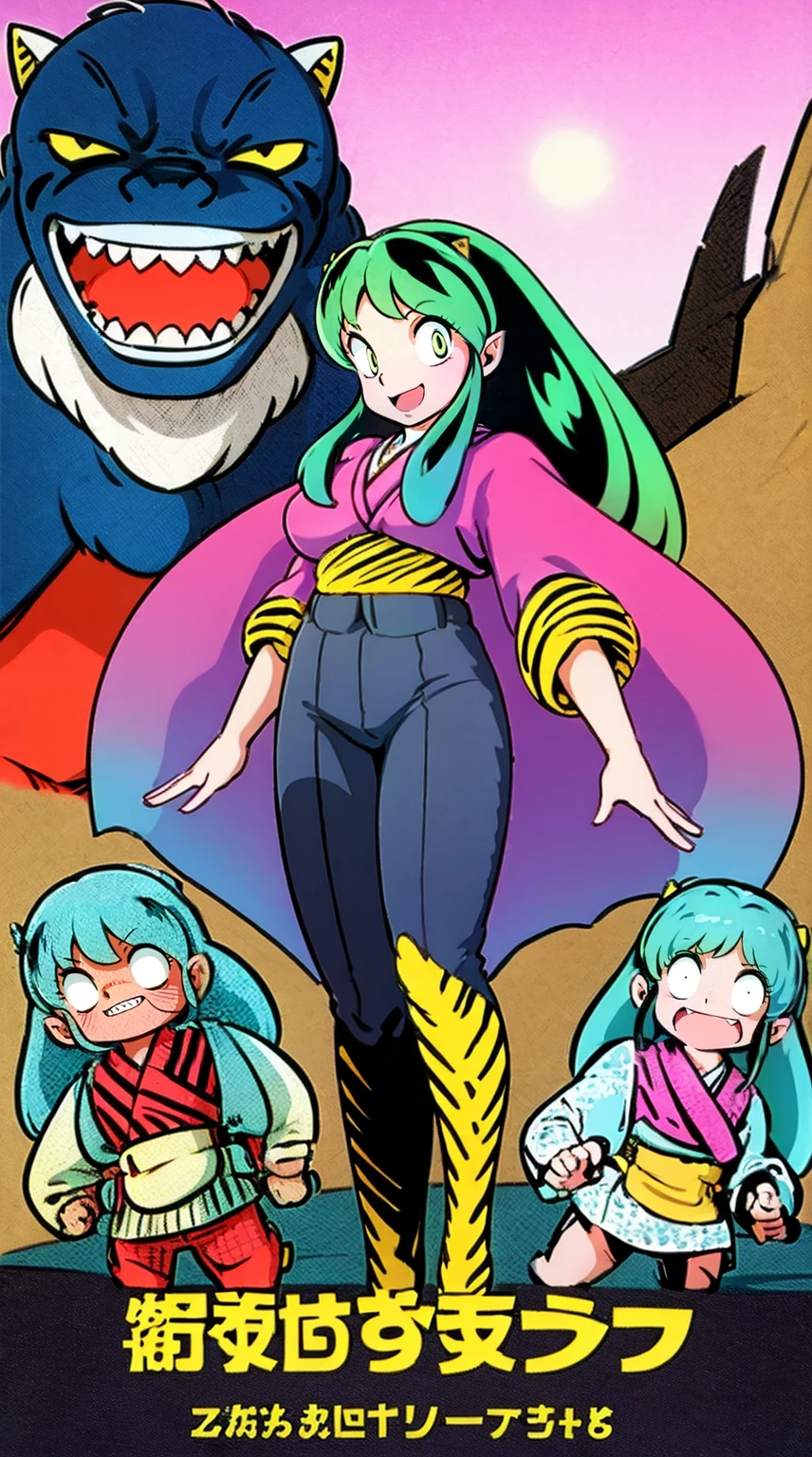 masterpiece, best quality,, corset, breastplate,lum, , urusei yatsura, cloak, pants, pullover kimono,martial pov,, pantyhose, sharpteeth, standing,smile, matial art,, full body, boots , pant, medium breast, pants, pullover,martial pov,god rays, ray tracing, sparkle, cinematic lighting, UHD, retina, masterpiece, ccurate, anatomically correct, textured skin, super detail, high details, high quality, award winning, best quality, highres, 1080P, HD, 4K, thunder aura, light aura, sharpteeth,, super powers, full body, standing, kimono,woman-medieval-clothes, fangs, smile, green hair,, teeth, big breast, long hair, sharpteeth