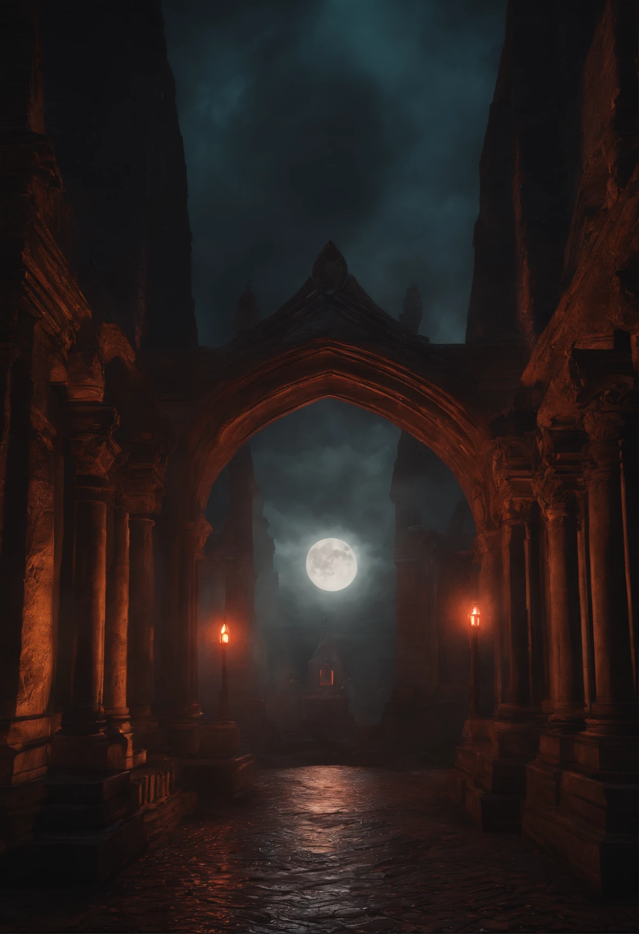 A vampire necromancer, blood moon, ray tracing, masterpiece, best quality, ultra quality, absurd details, best light, best shadow, sharp, sharp image, detailed, extremely detailed, great resolution, 8k, 4k, uhd, particle effects, beautiful effects, vivid colors, neon light, neon, light,