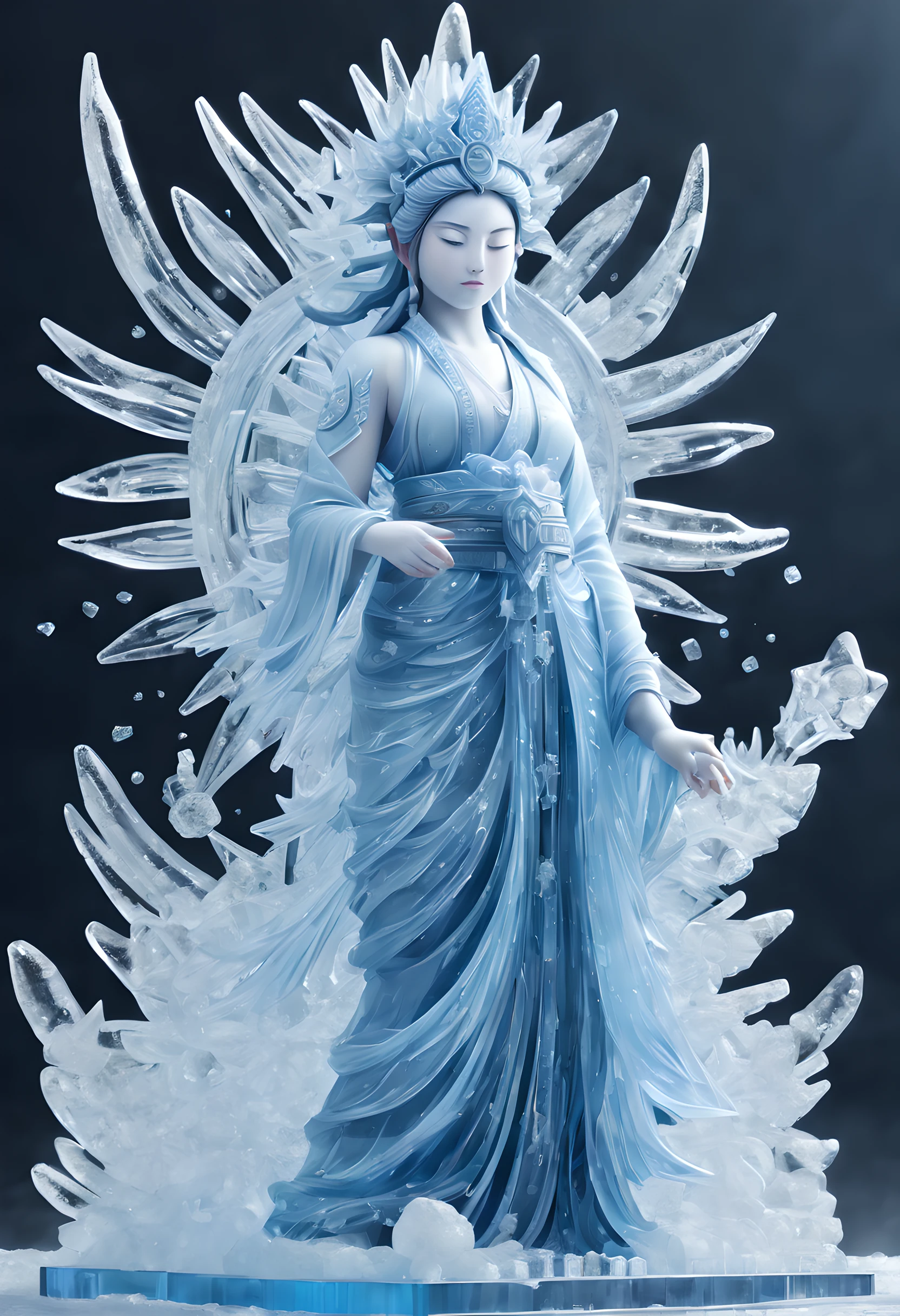 (Ice sculpture:1.5),(pixel art:1.5),(pixel art style:1.5),(ice sculpture theme:1.5),(fantasy:1.5),(beautiful scenery:1.5),(Ice sculpture:1.5),(fantastic illustration:1.5),(Senju Kannon:1.5),(fog, smog, steam),(absurderes:1.5),(ultra_detailed:1.5),(delicate:1.5),(Detail on facial expressions:1.5),(best quality:1.5),(masterpiece:1.5),