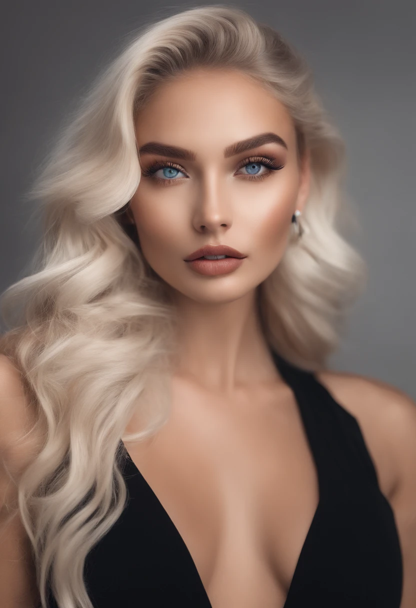 Realistic white Instagram influencer, best quality, Blond, 1人, blaue Augen, in schwarzen, enger, kurzes Kleid, mit Lolly im Mund, sexy Blick