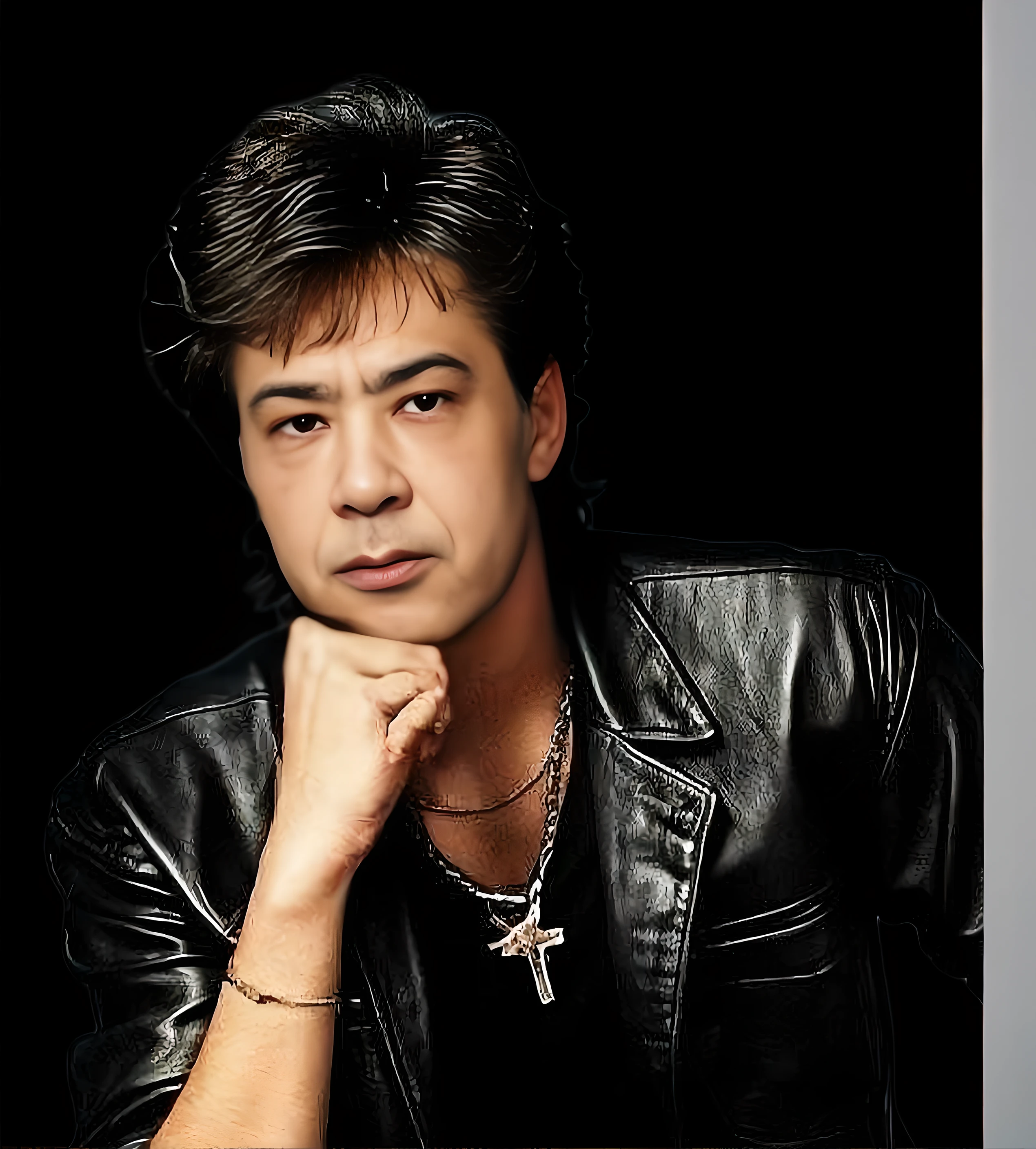Arab man in black leather jacket posing for photo, quy ho, Hiroaki Tsutsumi Style, eddie del rio, Pepe Moreno, ((Tatsuro Yamashita)), shinichi sakamoto, ando tadao, yusuke nakano, Inspired by Fumito Ueda, Tatsuyuki Tanaka HD