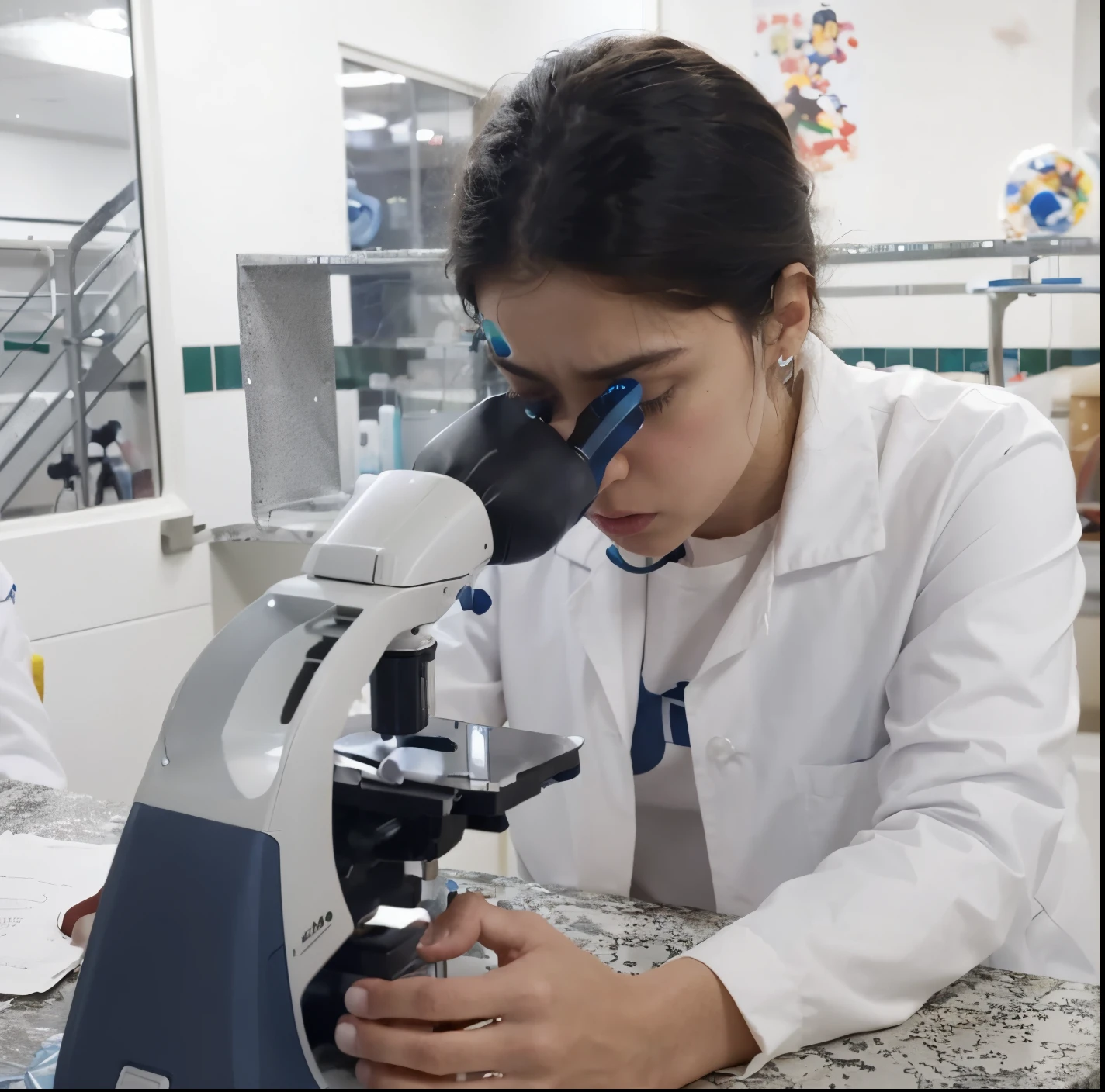 Clinical analysis laboratory with various viruses platelets and bacteria flying Disney Pixar movie style image