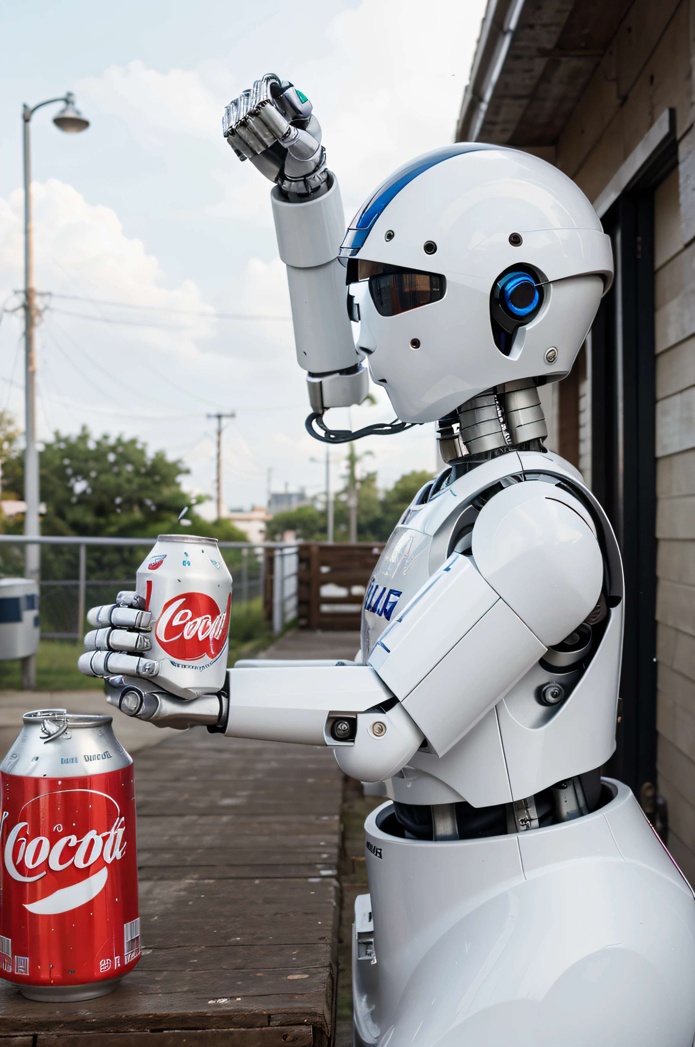 robotic white arm holding a soda can.