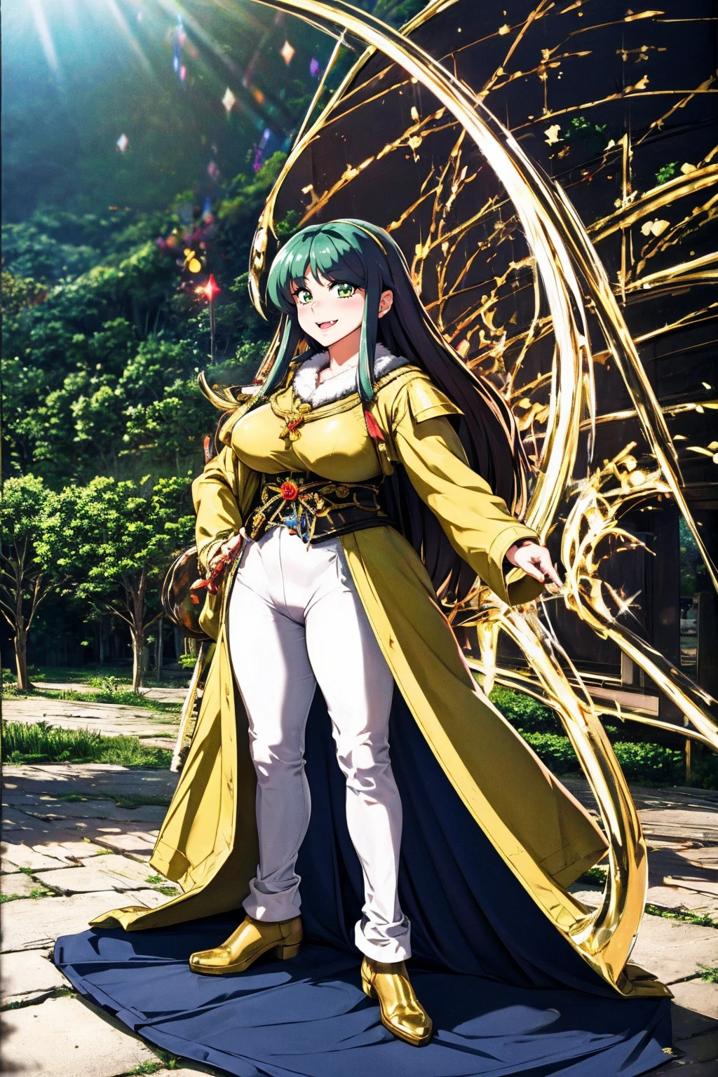 masterpiece, best quality,, corset, breastplate,lum, , urusei yatsura, cloak, pants, pullover kimono,martial pov,, pantyhose, sharpteeth, standing,smile, matial art,, full body, boots , pant, medium breast, pants, pullover,martial pov,god rays, ray tracing, sparkle, cinematic lighting, UHD, retina, masterpiece, ccurate, anatomically correct, textured skin, super detail, high details, high quality, award winning, best quality, highres, 1080P, HD, 4K, thunder aura, light aura, sharpteeth,, super powers, full body, standing, kimono,woman-medieval-clothes, fangs, smile, green hair,, teeth, big breast, long hair