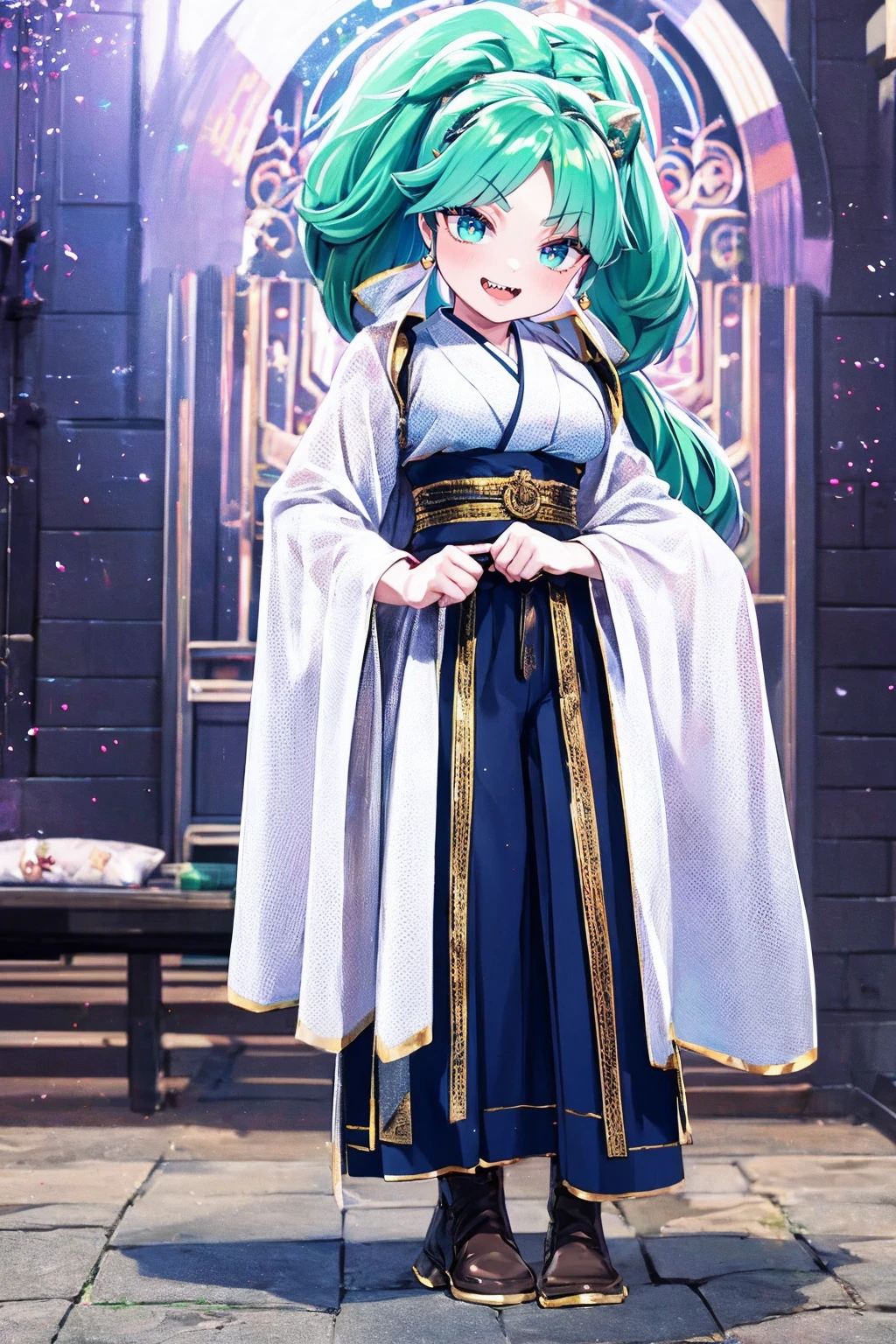 masterpiece, best quality,, corset, breastplate,lum, , urusei yatsura, cloak, pants, pullover kimono,martial pov,, pantyhose, sharpteeth, standing,smile, matial art,, full body, boots , pant, medium breast, pants, pullover,martial pov,god rays, ray tracing, sparkle, cinematic lighting, UHD, retina, masterpiece, ccurate, anatomically correct, textured skin, super detail, high details, high quality, award winning, best quality, highres, 1080P, HD, 4K, thunder aura, light aura, sharpteeth,, super powers, full body, standing, kimono,woman-medieval-clothes, fangs, smile, green hair,, teeth, big breast, long hair, sharpteeth