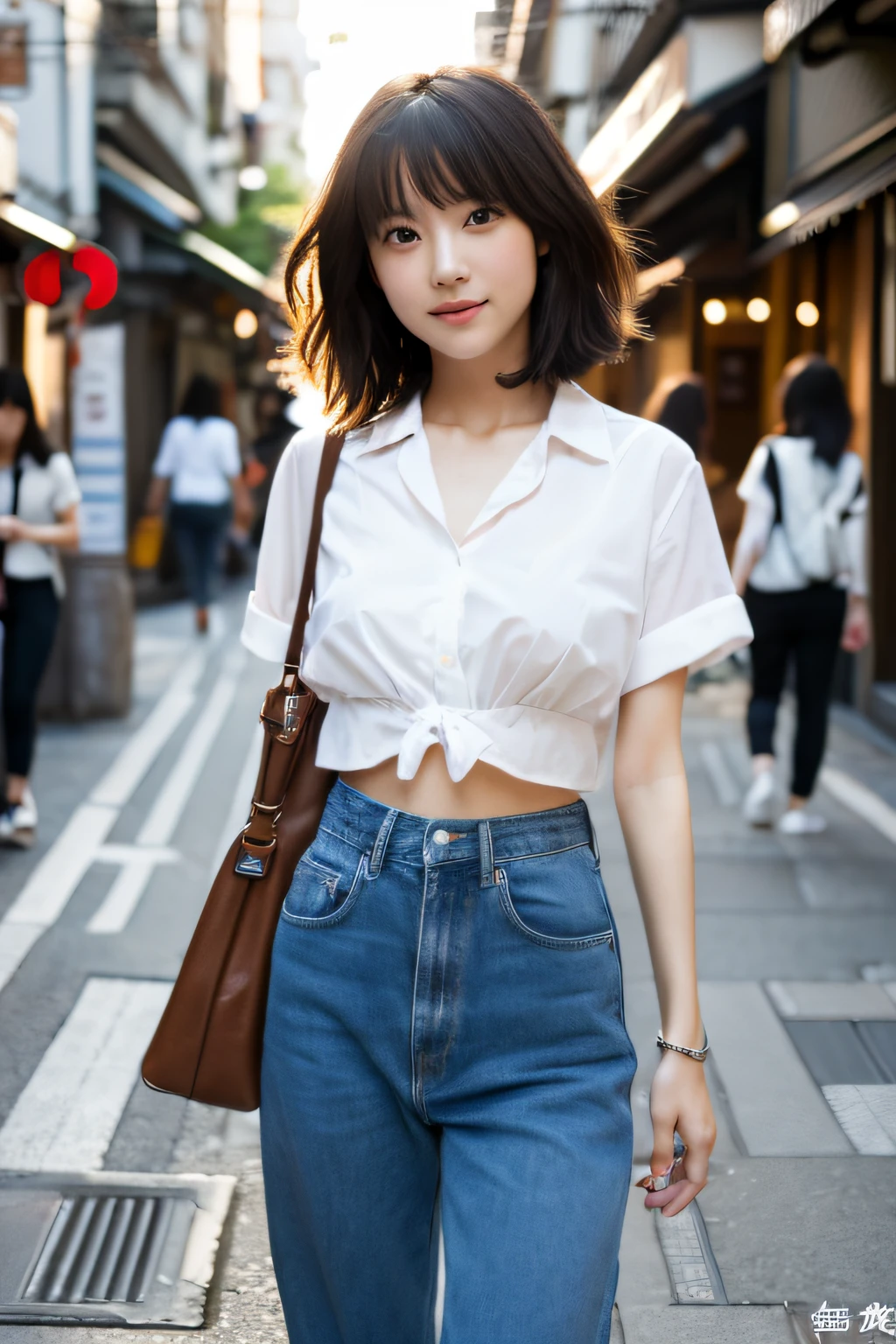 (Top Quality, 8k, 32k, Masterpiece, UHD: 1.3), (Charming Japan Female Pictures), One Girl, (Short Wavy Hair), Ultra Detailed Face, Detailed Lips, Fine Eyes, Double Eyelids, casual shirt, at cinema, beautiful hair color, short hair, casual shirt, wearing casual shirt, at the cinema , perfect poses, wearing casual shoes, perfect legs, perfect legs poses, perfect smile