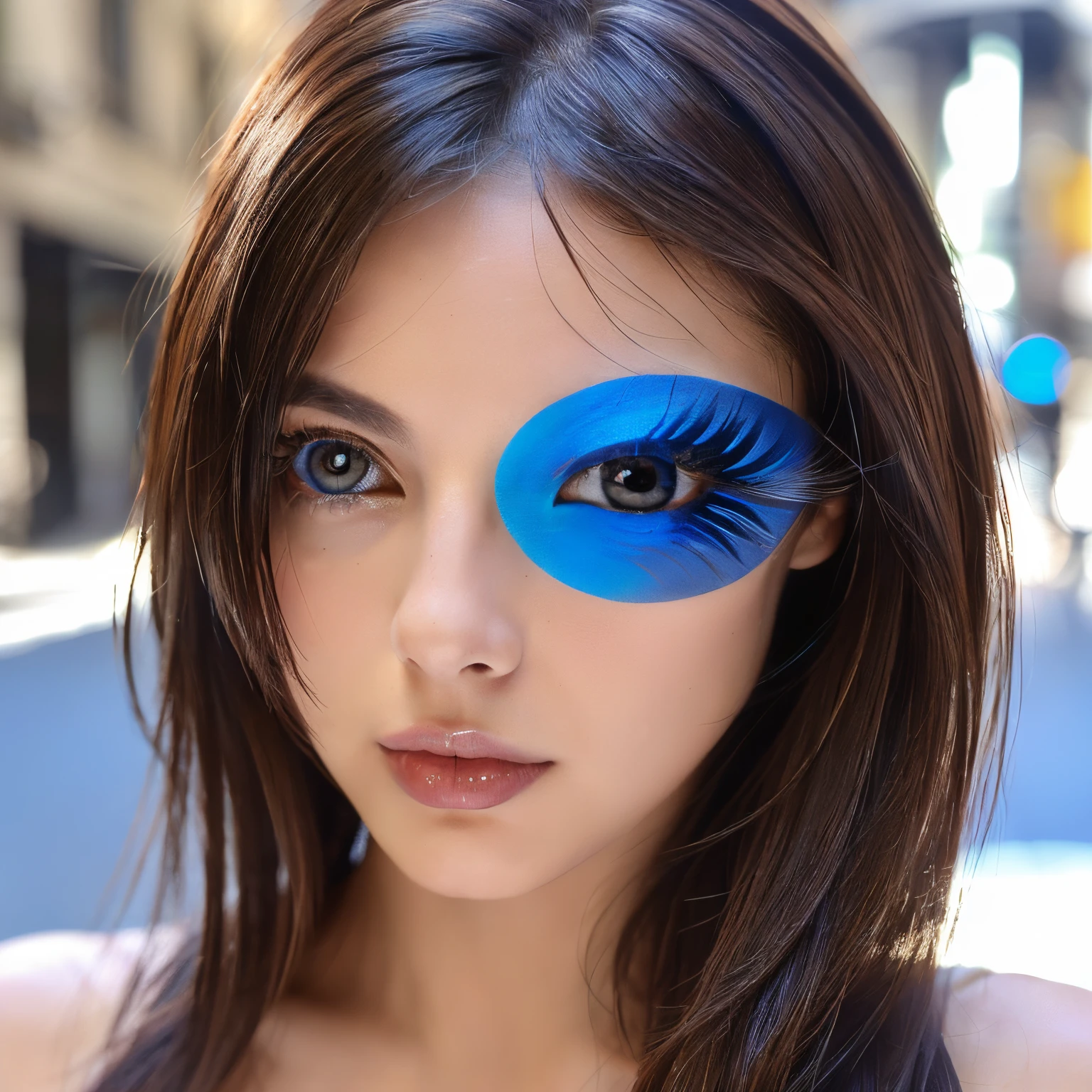 (Italian woman、Beauty in perfect style:1.4、Slender Abs:1.2、((dark brown hair、Blue Eye、爆乳:1.2))、(natural soft light、City Street:1.1)、Face and skin texture、Eye for detail、二重まぶた
