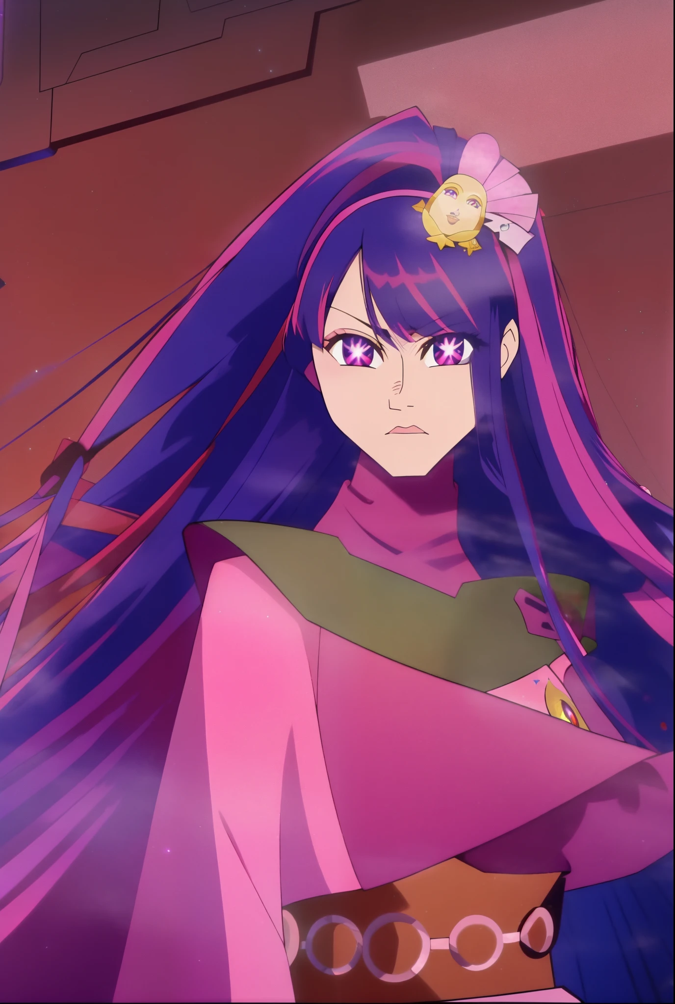 masterpiece, best quality,tcw2003 Hoshino Ai, long hair, purple hair, streaked hair ,purple eyes, star-shaped pupils, hair ornament,