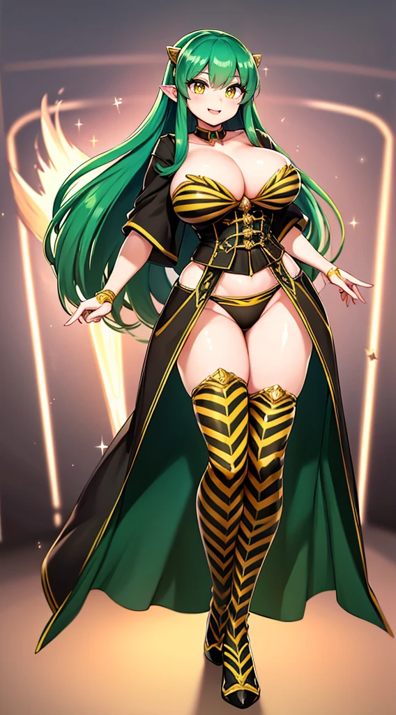 lum. bikini, curvy, huge breast, bimbo,masterpiece, best quality,, corset, breastplate,lum, , urusei yatsura, cloak, pants, pullover kimono,martial pov,, pantyhose, sharpteeth, standing,smile, matial art,, full body, boots , pant, medium breast, pants, pullover,martial pov,god rays, ray tracing, sparkle, cinematic lighting, UHD, retina, masterpiece, ccurate, anatomically correct, textured skin, super detail, high details, high quality, award winning, best quality, highres, 1080P, HD, 4K, thunder aura, light aura, sharpteeth,, super powers, full body, standing, tunic,woman-medieval-clothes, fangs, smile, green hair,, teeth, big breast, long hair, sharpteeth, huge breast, curvy, yellow eyes, sharpteeth,