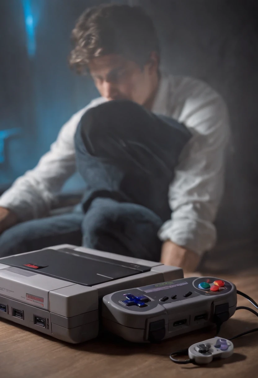 A photo of a vintage Super Nintendo Entertainment System (SNES) console.,Ready Player One,Appearance-wise, Halliday is often described as having a gangly frame, with messy hair, and typically dressed in a vintage style that echoes his obsession with the past. In his digital avatar form, known as Anorak, he appears as a powerful wizard, embodying the idealized version of himself within the virtual universe he created.