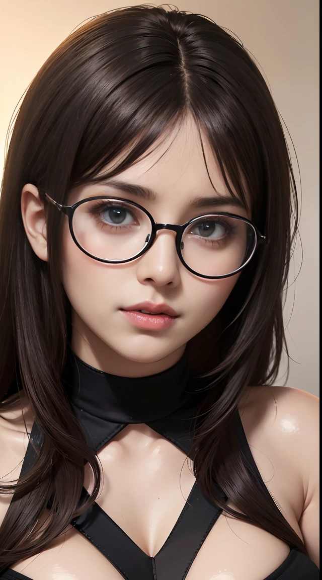 Fine、(The best illustrations)、8k UHD resolution、intricate-detail、top-quality、realisitic、ultra-detailliert、The best lighting、Best Shadows、Soft lighting、Ulutra HD、Ultra-realistic、Tindall Effect、Photorealsitic、(High Detail Skins:1.2)、 (Intricate details, makeup, pureerosface_v1:0.5), (Detailed beautiful delicate face, Detailed beautiful delicate eyes, A perfectly proportioned face, High detailed skin, Detailed skin, best ratio four finger and one thumb, arms below breasts, Tattoo with a red glow under the stomach、Awesome awesome, wide hips, smooth midriff, skiny and thin, __Fashion__, __hair__:1.25)、Digital SLR、 absurderes、(masutepiece: 1.3), (max resolution: 1.2), (Ultra HDTV: 1.2), cinematric light, Detailed eyes and skin, detailed facial features, , (Sharp Focus: 1.2）, (Focus on Face:1.2),Perfect Style, Beautiful face, acurate, Anatomically correct, Highly detailed face and skin texture, Detailed eyes, Double eyelids, Thin eyebrows, Glitter Eyeliner: 1 Natural cheeks, Glossy skin, Fair skin: 1.2, (Glossy lips: 1.4),(Shy look: 1.2),Highly detailed facial and skin texture, Detailed eyes, Double eyelids, Natural cheeks,  shiny lips: 1.4,Exposed cleavage、Bewitching。Seductive、dark brown hair。Evil Nun、Torn monastic clothing、corsets、fishnet tights、Chest is emphasized、((((Huge glasses, Otaku Glasses, thick glasses, Round glasses)))),(((Colossal tits)))、The long-haired、Braids、Black hair、Ponytail distortion、, Ponytail with a bow tied at the back of the hair, Beautiful expression、Body Up、Large breasts emphasis、Bust, Super tight breasts, Breast augmentation surgery, The breasts are very big and round and round,Toned waist、Wide buttocks、