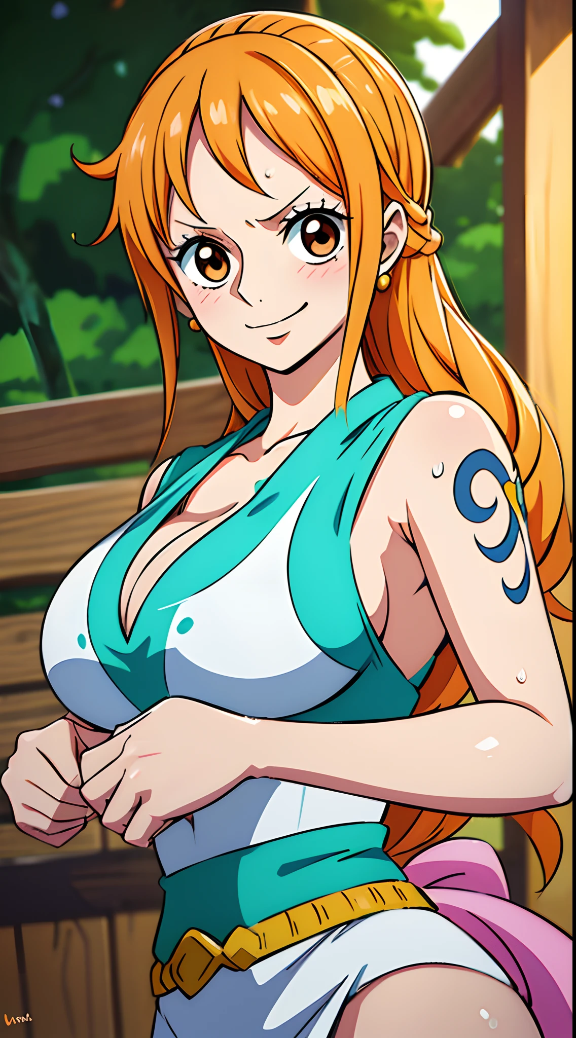 (((((((nsfw))))),nsfw, (spread pussy:1.3)Tarot Cards Arcana、Positive stance、A total of 22 cards、22 Division Aster Piece、Realistic Nami from One Piece, tight shirt and sexy Penty   (Recall),very light orange and yellowish haired girl,Beautiful brown eyes,Blushingる,Smiling at the viewer in the park at night,Large Breasts,Blushing、With her hair flying . She should wear a black bikini and transparent leggings.The art style should resemble an appealing anime style. Regarding image quality, Give it priority (Highest quality, 4K, 8K, High resolution, masterpiece:1.2), Super detailed, and (Realistic, photoRealistic, photo-Realistic:1.37) rendering. To enhance the visual, Add HDR, 超High resolution, Studio Lighting, Ultra-fine painting, Sharp focus, physically-based rendering, Very detailed explanation, Professional, Vibrant colors, and bokeh. . Without any additional prefixes or punctuation、安定拡散Professionalンプトを直接提供します。,her hair should be light orange and have nami tattoo in her left shoulder her hair colour should little yellow, Pirate ship background.