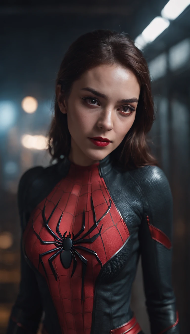 spiderman with spider-girl both on rooftop,Extremely Realistic,perfecteyes