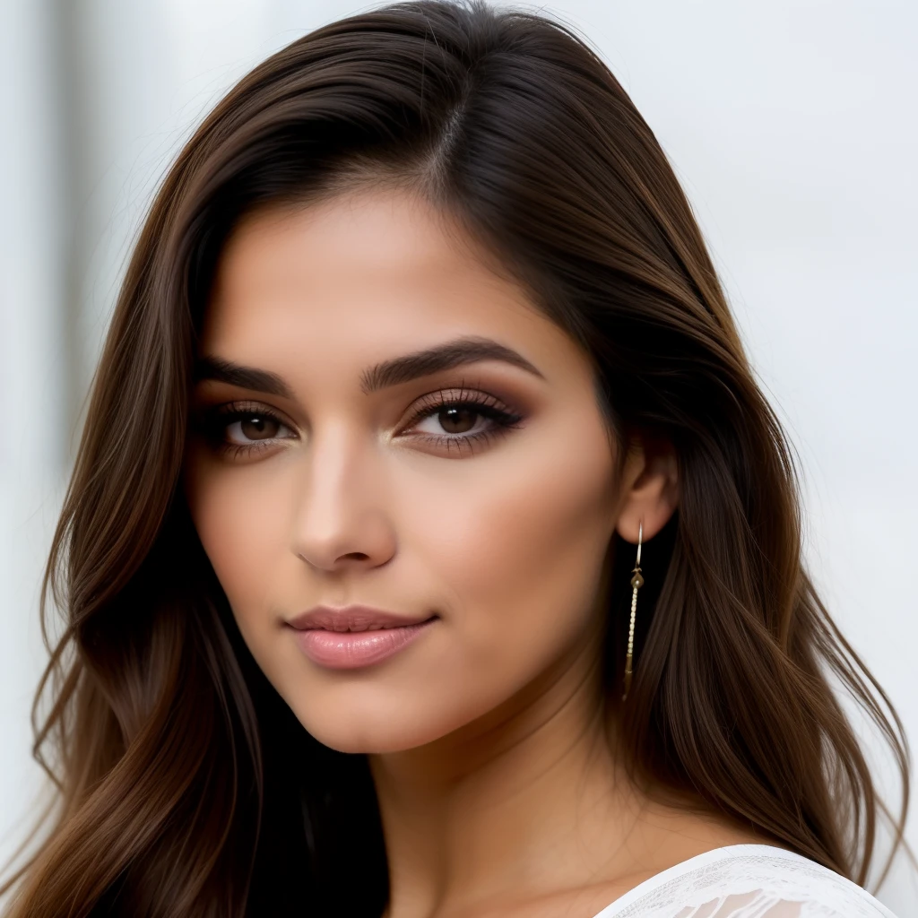 femme brune aux yeux bruns, hispanic Model pas, Souriant, serrure, luxe, convenir, Cheveux bruns wavy jusqu&#39;aux épaules, Cheveux bruns Yeux bruns, Pas de gros plan, longs cheveux bruns et yeux bruns, sans sourcils