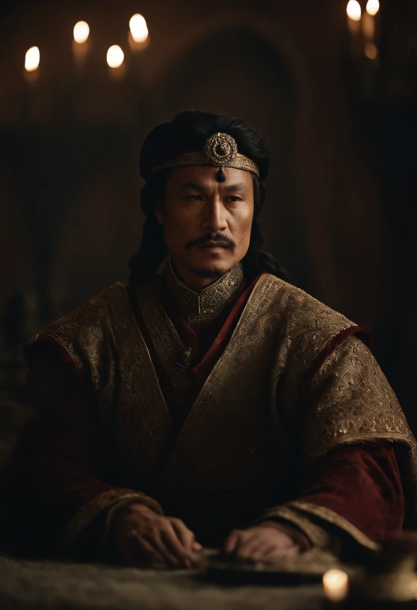 Dschingis Khan sieht geradeaus,He arranged marriages between his daughters and allied kings,and at the same time impose military conditions and obligations
