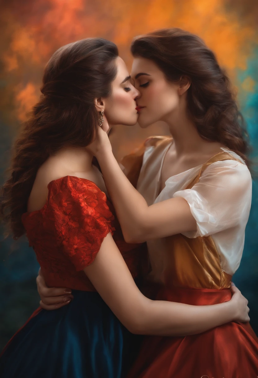 2 lesbian girls embracing and passionately kissing