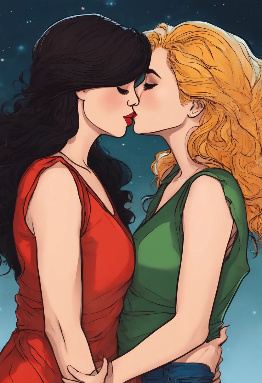 2 lesbian girls embracing and passionately kissing