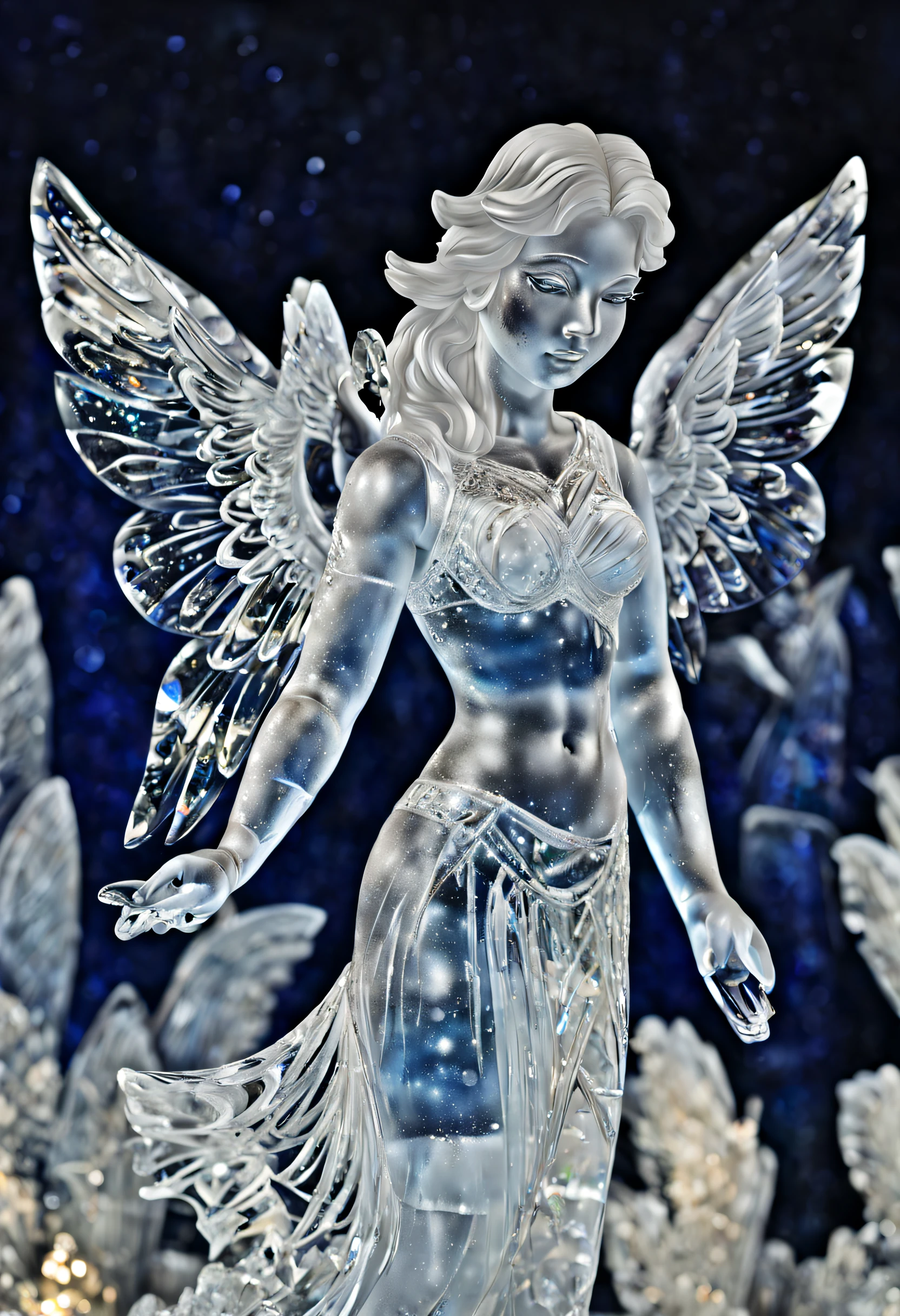 Ice sculpture a picture of a (3DMM picture of a woman, (3 d depth of field: 1.4)) in a 3 d picture frame, 3DMM frame of lights, illusion of disappearing to infinity, RGB led point lights disappear inward from edge, infinity mirror, 3 d neon art of a womens body, psychedelic photoluminescent, vivid!!, psychedelic lighting, psychedelic black light, by Jon Coffelt, lsd visuals, neon version of style jim burns, ledspace, skin made of led point lights, RGB led effects, Ray tracing, high quality, highly detailed, 8k, professional, sharp, RAW photo, realistic, (cinematic lighting:1.3), Fujifilm XT3, (sharpen light:1.2), (intricate shadows:1.3), translucent, octane render, volumetrics dtx