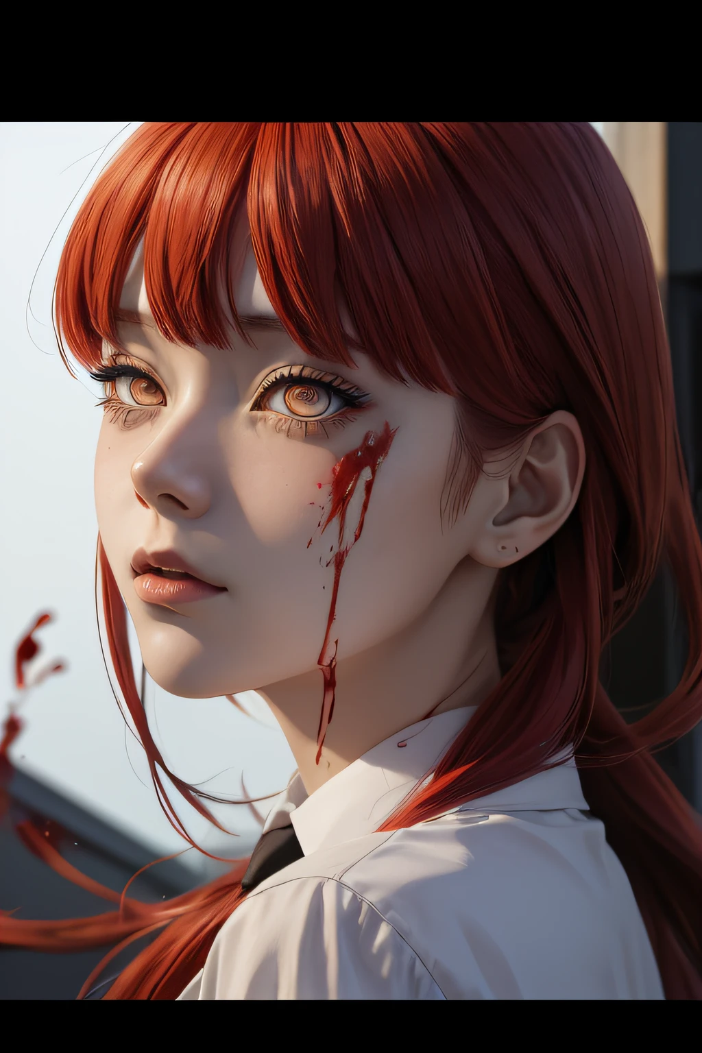 There was a woman with blood on her face, photorealistic anime girl rendering, 3D realistic, Realistic 3D style, hyper realisitc, Detailed digital anime art, Guviz-style artwork,a realistic style, realistic art style, Rendu portrait 8k, realistic art style, Asian people，beautiful facial features，二重まぶた