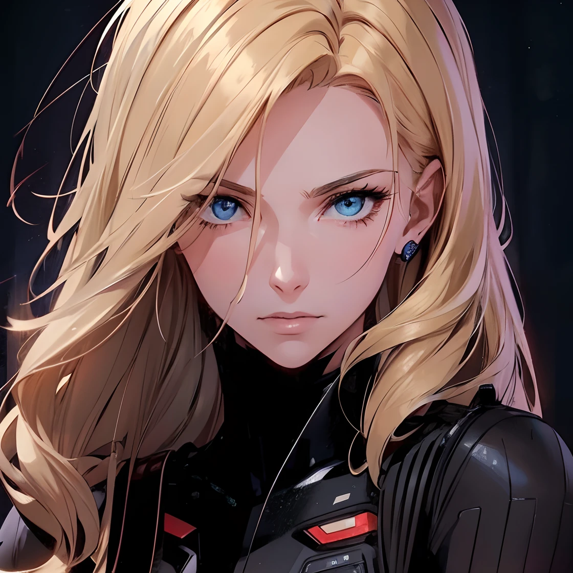 1 female, blonde hair, blue eyes, beautiful, combat suit, 4k, masterpiece, official art