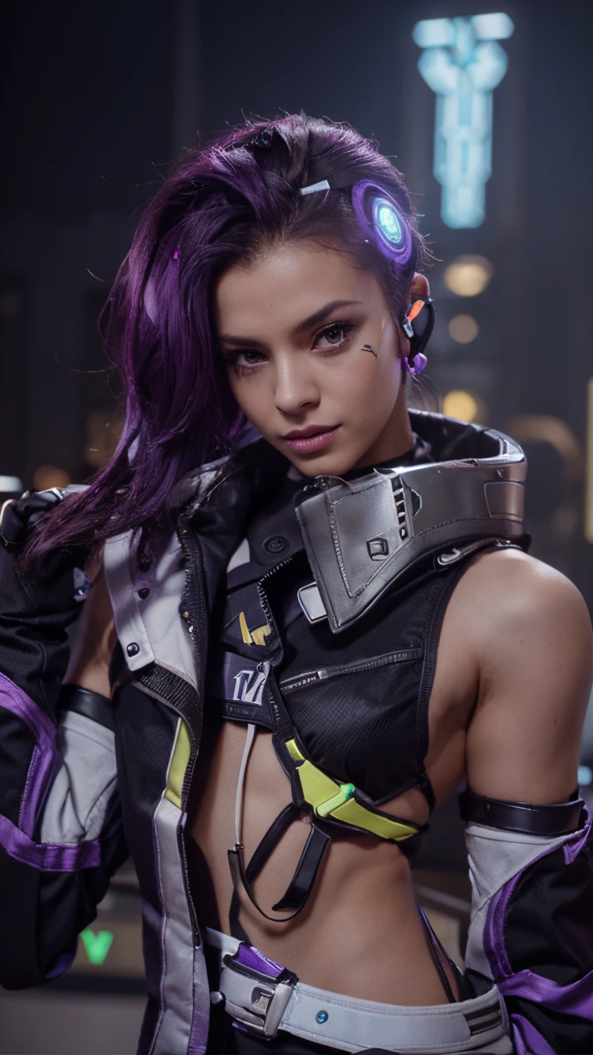 uma mulher com uma roupa futurista , purple hair, Sombra de Overwatch, De Overwatch, Como um personagem de Overwatch, Personagem de Overwatch, lucio como uma mulher, como personagem de overwatch, Feminino Lucio, Eco de Overwatch, Skin de Overwatch, sojourn from overwatch, Estilo Overwatch, sigma female, Brigitte de Overwatch, Captura de tela de Overwatch, Linda sombra de Overwatch, best quality, 4k