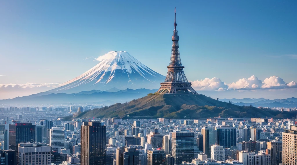 ((top-quality、8K、​masterpiece:1.3))、1Tokyo Tower、1Mt. Fuji、1Tokyo Sky Tree、Winters、Daytime