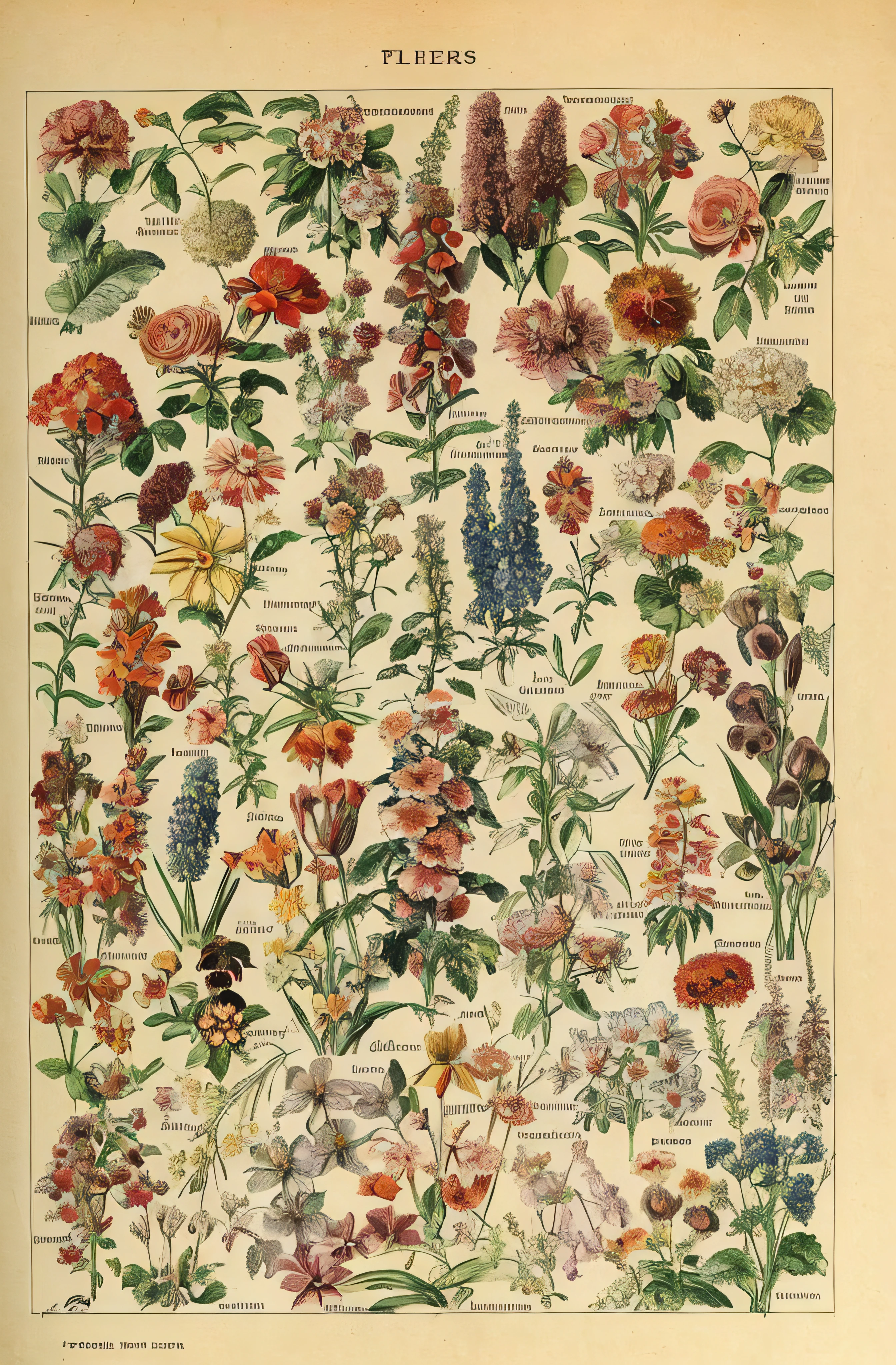 a vintage illustration of a flower garden with lots of flowers, botanical poster, botanical print, flowers and plants, plants and flowers, more and more flowers, herbs and flowers, lots of flowers, red flowers of different types, in a cottagecore flower garden, cottagecore flower garden, botanical art, flowers and blossoms, botanical artwork