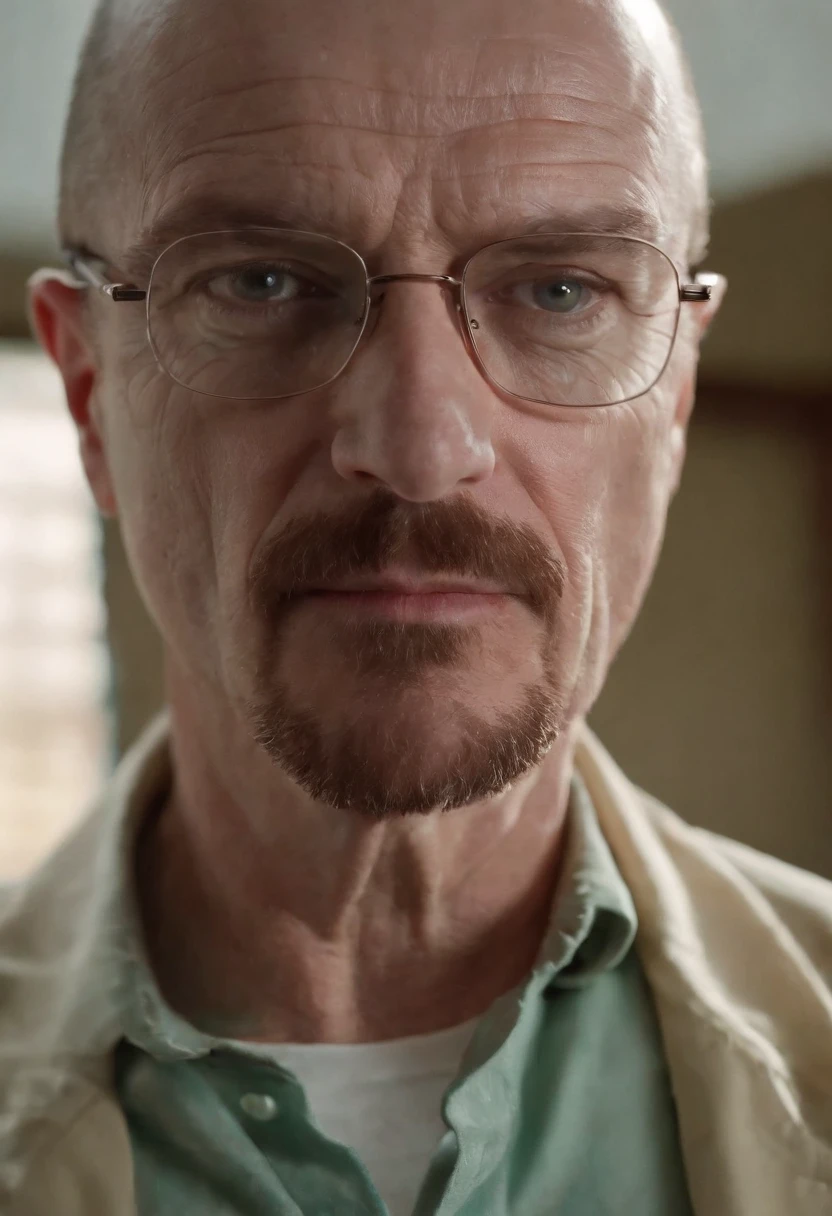 A close-up shot of a colorful chemical reaction in a beaker.,Breaking Bad,Walter White, the central character of “Breaking Bad,” undergoes a dramatic transformation in appearance: from a meek, unassuming high school chemistry teacher with a mustache and glasses, to the bald, bearded figure known as “Heisenberg,” exuding menace and authority. His wardrobe shift from nondescript, muted clothing to darker, more assertive attire mirrors his descent into the criminal world.