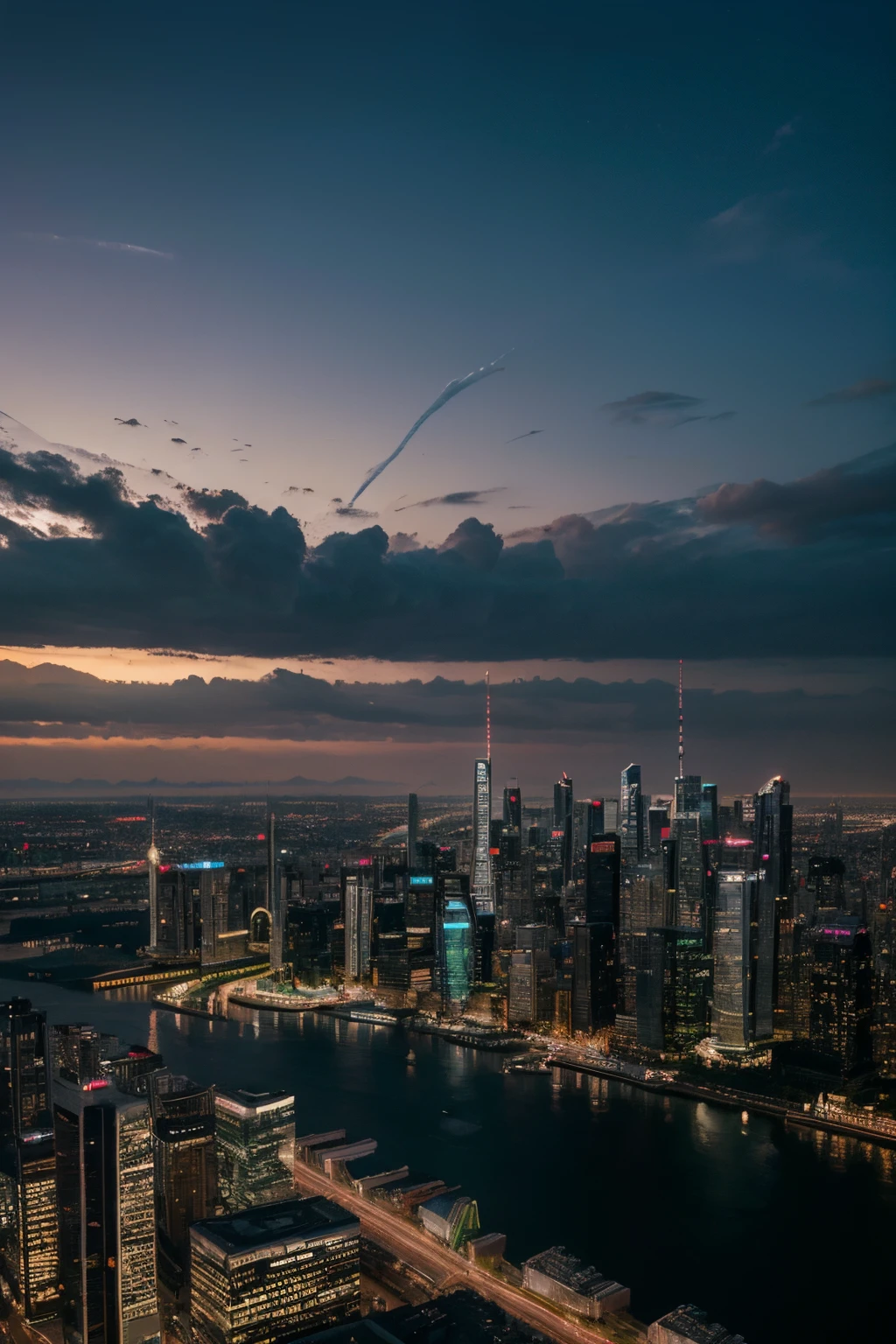 (best quality,4k,8k,highres,masterpiece:1.2),ultra-detailed,(realistic,photorealistic,photo-realistic:1.37),skyscraper,lunch on the rooftop,dinner,cyberpunk,night view,neon lights,metropolis,cityscape,urban,high-rise buildings,towering structures,futuristic architecture,glowing signs,vibrant colors,metropolitan lifestyle,fast-paced,streets bustling with activity,impressive skyline,high-tech cityscape,technological advancements,state-of-the-art infrastructure,advanced transportation systems,high-speed trains,life in the future,thriving metropolis,seamless fusion of nature and technology,innovative skyscrapers,reflective glass facades,mesmerizing city lights,impressive perspective,immersive experience,urban glamour,majestic cityscape,industrial aesthetic,urban jungle,cinematic atmosphere,nightlife,emerging technologies,modern society,elite dining experience,luxurious rooftop restaurants,exquisite culinary delights,authentic flavors,gastronomic adventure,enchanting cityscape,extravagant dining experience,glamorous ambiance,unforgettable sunset,mesmerizing night sky,dreamlike atmosphere,magical lights,neon-infused city,surrealistic setting,high altitude views,sky-high elegance,mind-blowing architecture,urban dreamscape,awe-inspiring vistas,skyscraper marvels,towering achievements,effervescent energy,captivating skyline,iconic landmarks,awe-inspiring metropolis,seamless blend of tradition and modernity,awe-inspiring urban panorama,ethereal glow,unparalleled grandeur,architectural masterpiece,awe-inspiring beauty,harmony of lights and shadows,majestic skyscrapers,revel in the urban charm,breathtaking cityscape.