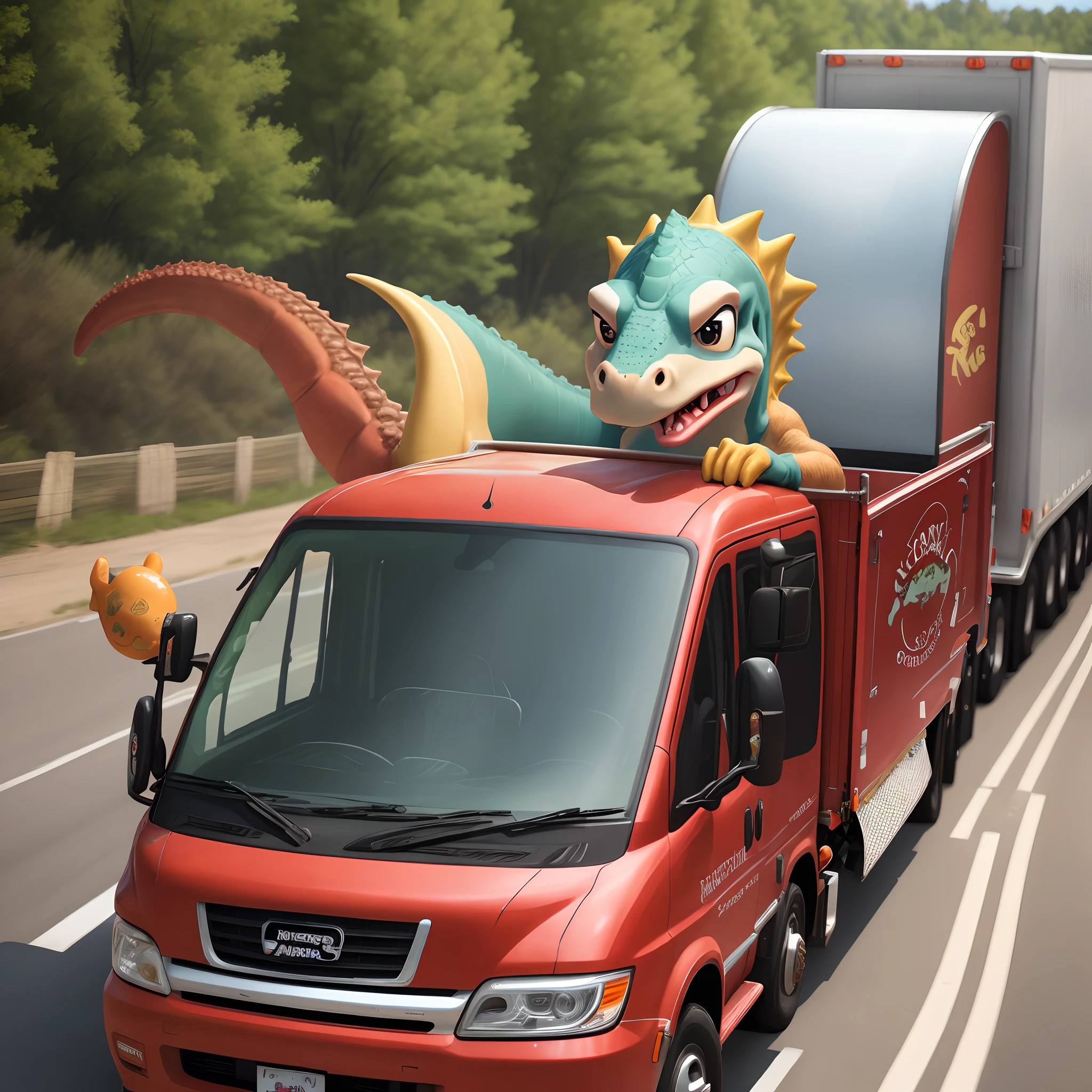 Bany the dinosuar driving the Oscar Myer wiener truck