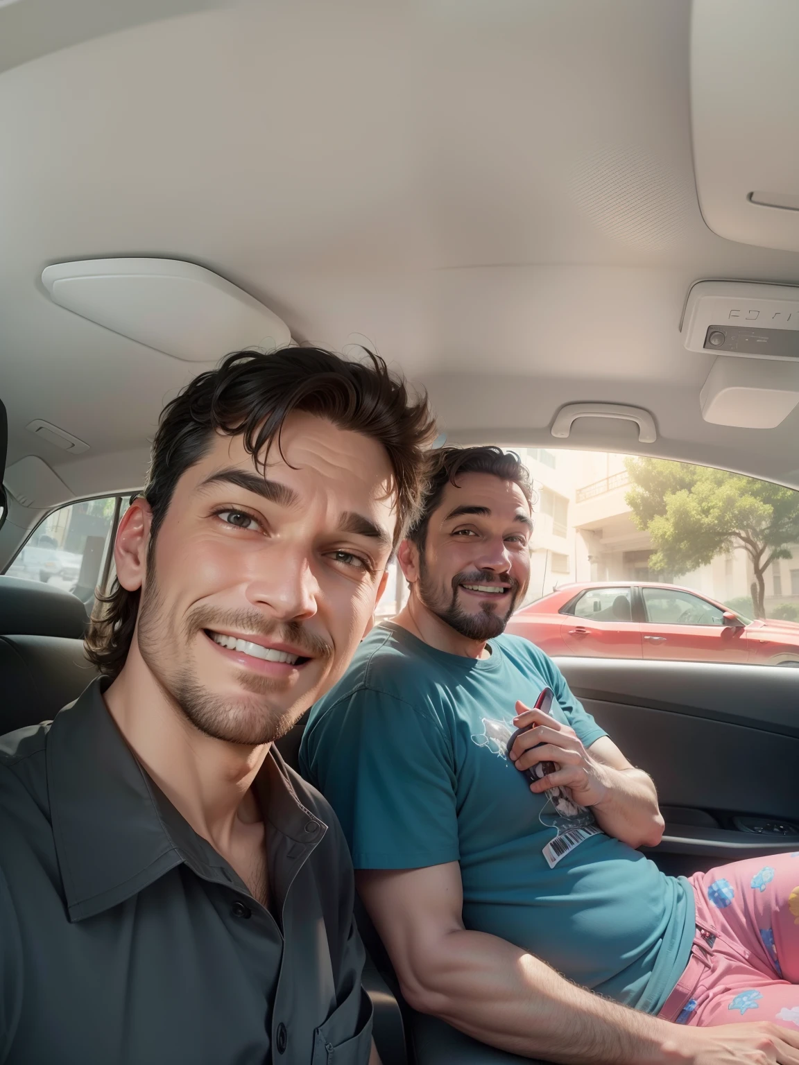 uma imagem de desenho Pixar dentro do carro , de dois amigos , qualidade boa e perfeita