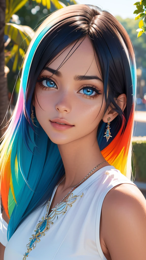 (La mejor calidad, Obra maestra, Cara perfecta, De color, Dynamic Angle, highest detailed face)(gafe, Legue de Leyendas, arcano) Parte superior del cuerpo, foto profesional, Award-Winning Sexy Fashion Photography, Cabello largo azul intenso, gafe Legue de Leyendas, arcano, Bokeh, (Detalles intrincados, hiperdetallado:1.15), Detallado, sunlight passing through the hair (alto contraste, Arte Oficial, fondo colorido moncromo, Extremadamente detallado, highest detailed),