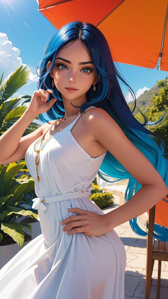 (La mejor calidad, Obra maestra, Cara perfecta, De color, Dynamic Angle, highest detailed face)(gafe, Legue de Leyendas, arcano) Parte superior del cuerpo, foto profesional, Award-Winning Sexy Fashion Photography, Cabello largo azul intenso, gafe Legue de Leyendas, arcano, Bokeh, (Detalles intrincados, hiperdetallado:1.15), Detallado, sunlight passing through the hair (alto contraste, Arte Oficial, fondo colorido moncromo, Extremadamente detallado, highest detailed),