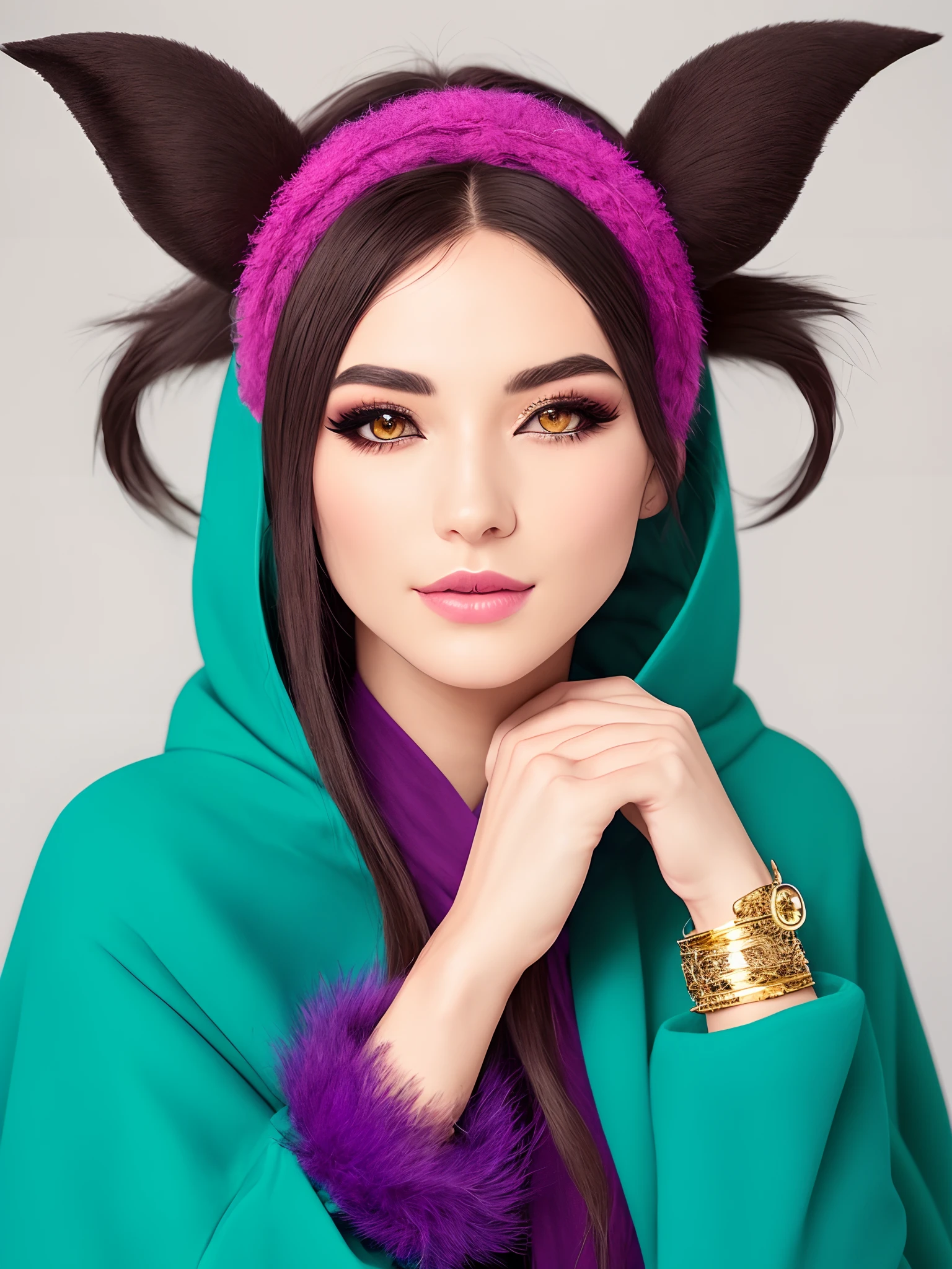 Ariem is an anthropomorphic sheep with features similar to that of a ram or sheep, with jordy blue woolly fur on her head for hair, which is kept in a ponytail by a mulberry hair tie, and magenta eyes. She possesses one eyelash on each eye, wheat-curved horns on her head, long-flopped ears with pink canals, and a small purple nose. She also has white fur around her muzzle and between her eyes, a yellow moon crescent on her forehead, and wears bright lavender eyeshadow. Her hands are disconnected from her body.

For attire, Ariem wears a vibrant cloak of teal, mulberry, yellow and white colors and white gloves with gold bracelets for cuffs.