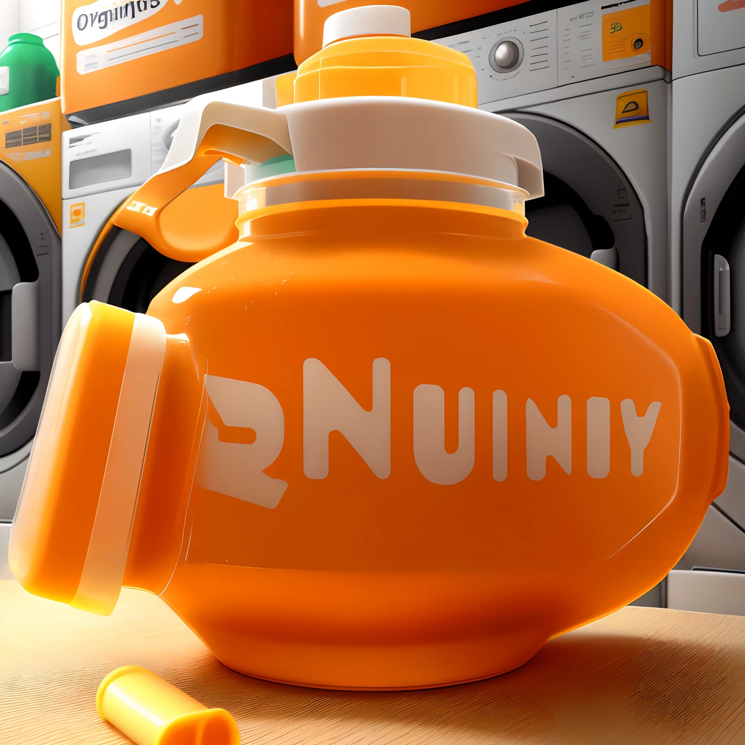 Orange themed laundry detergent bottle