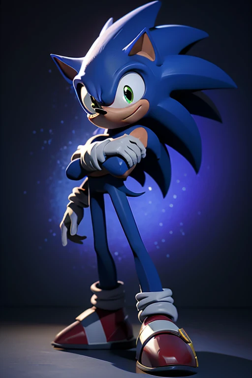 (((ida cintura pra cima))),  Sonic the hedgehog posando para si mesmo, folded arms, Comic scene, Front view, Olhos verdes detalhados, da cintura para cima