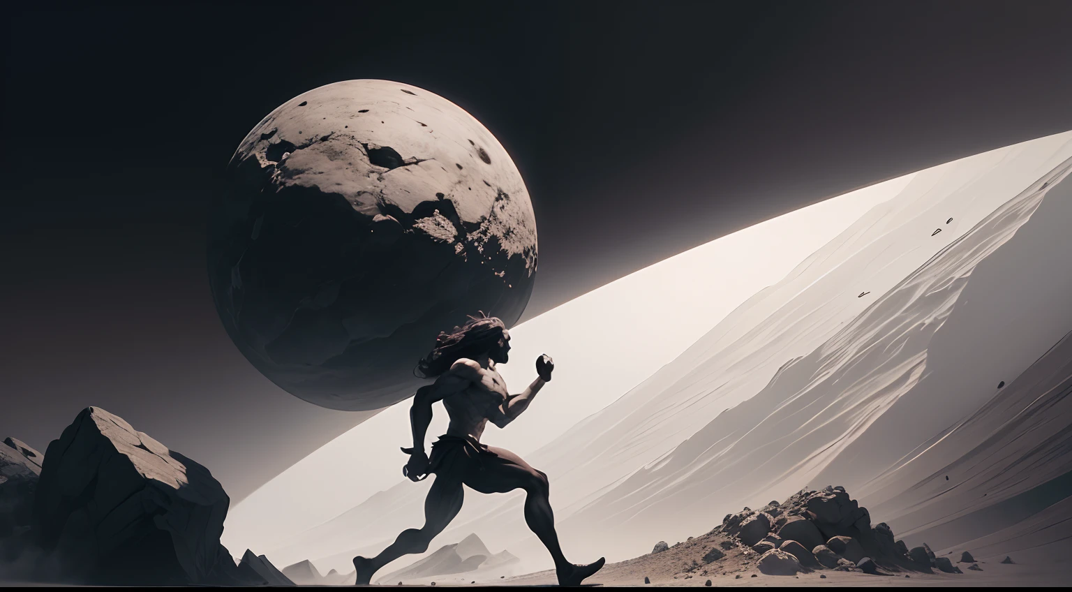 Sisyphus running away from Charon