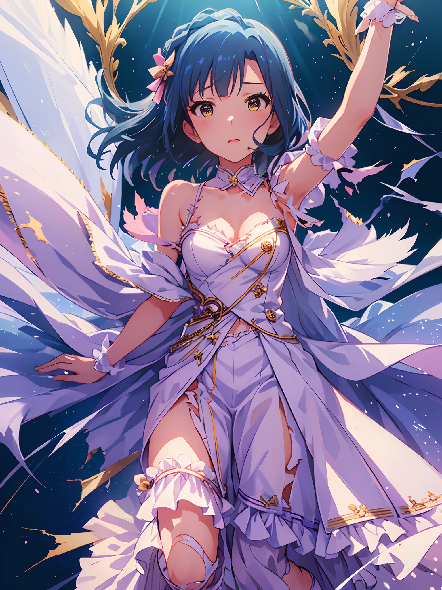 yuriko nanao (million live), 1 girl, Solo, Cute Girl,Best Quality, Ultra-detailed, 8K, High resolution, Detailed face, Bob Hair, anguish, blush, Princess Line Dresses, Pastel pink dress, bow ribbon, (((Torn clothes:1.4)))